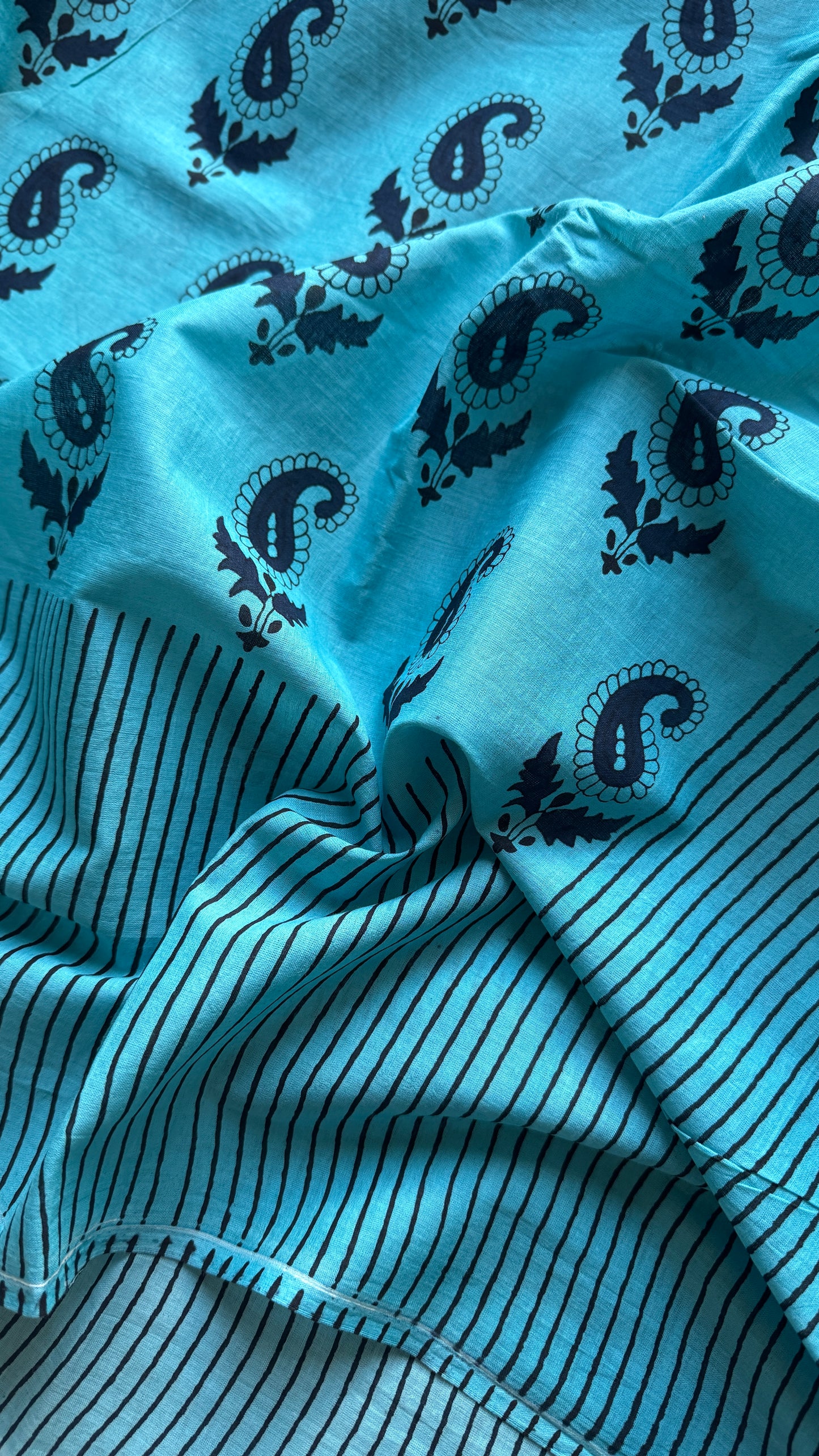 Blue Paisley Motifs - Bagru handblock print, Soft Cotton YCTORBBPC24