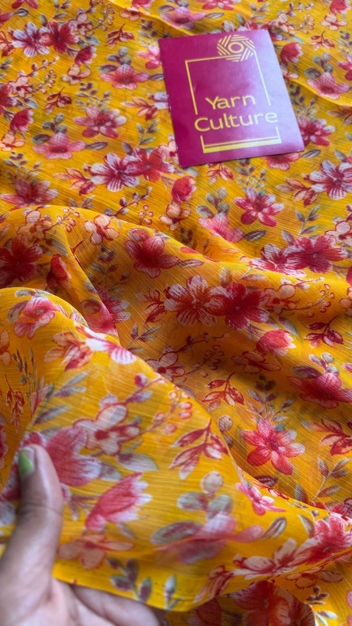 Yellow with red flowers, chiffon YCDOSFC01