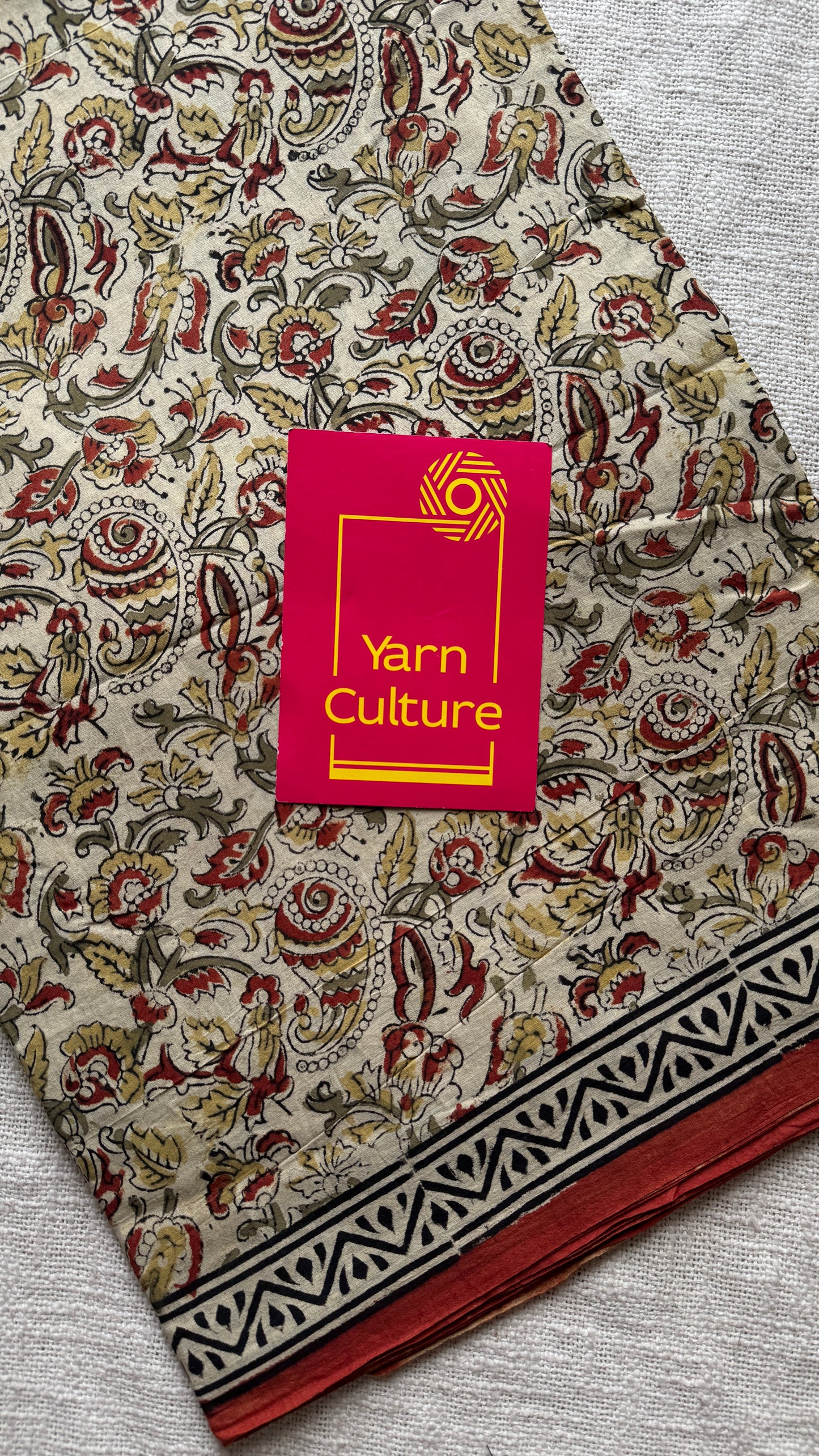 Cream kalamkari, floral vines, floral motif pallu