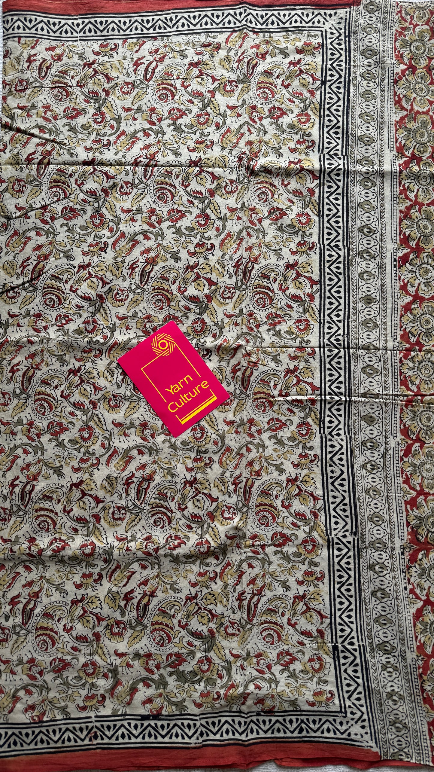 Cream kalamkari, floral vines, floral motif pallu