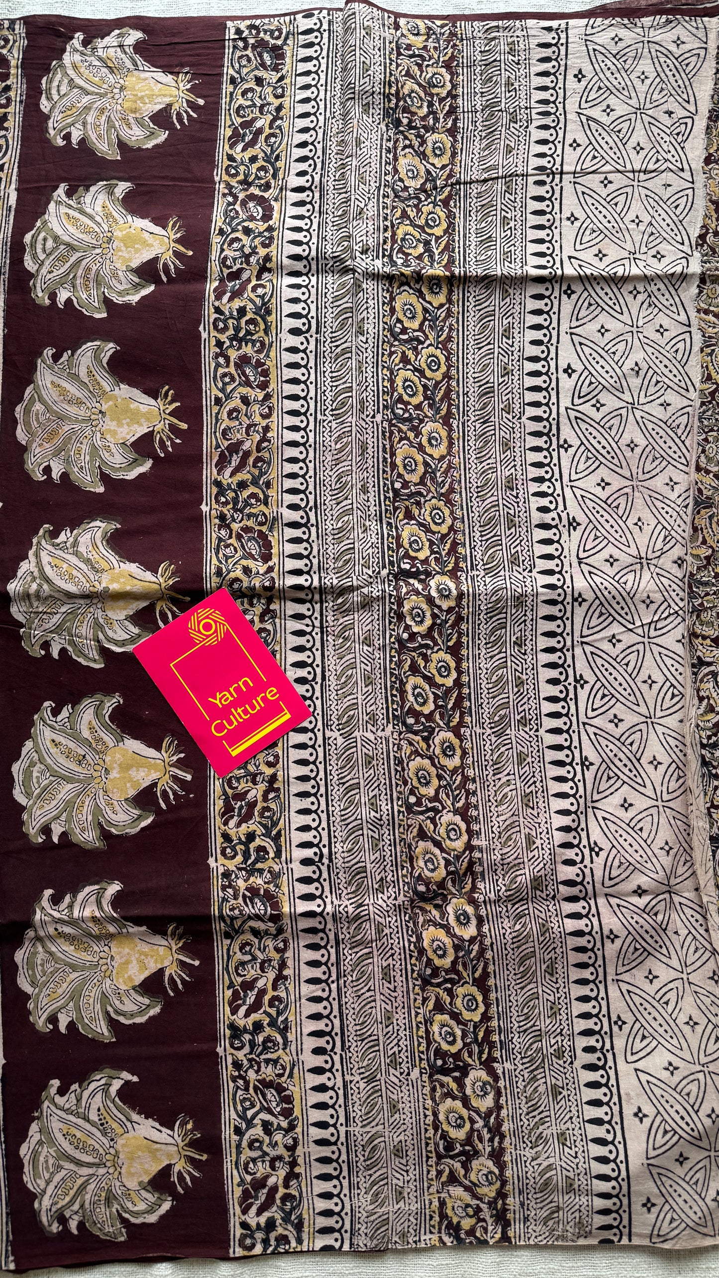 Maroon kalamkari, floral vines, floral motif pallu