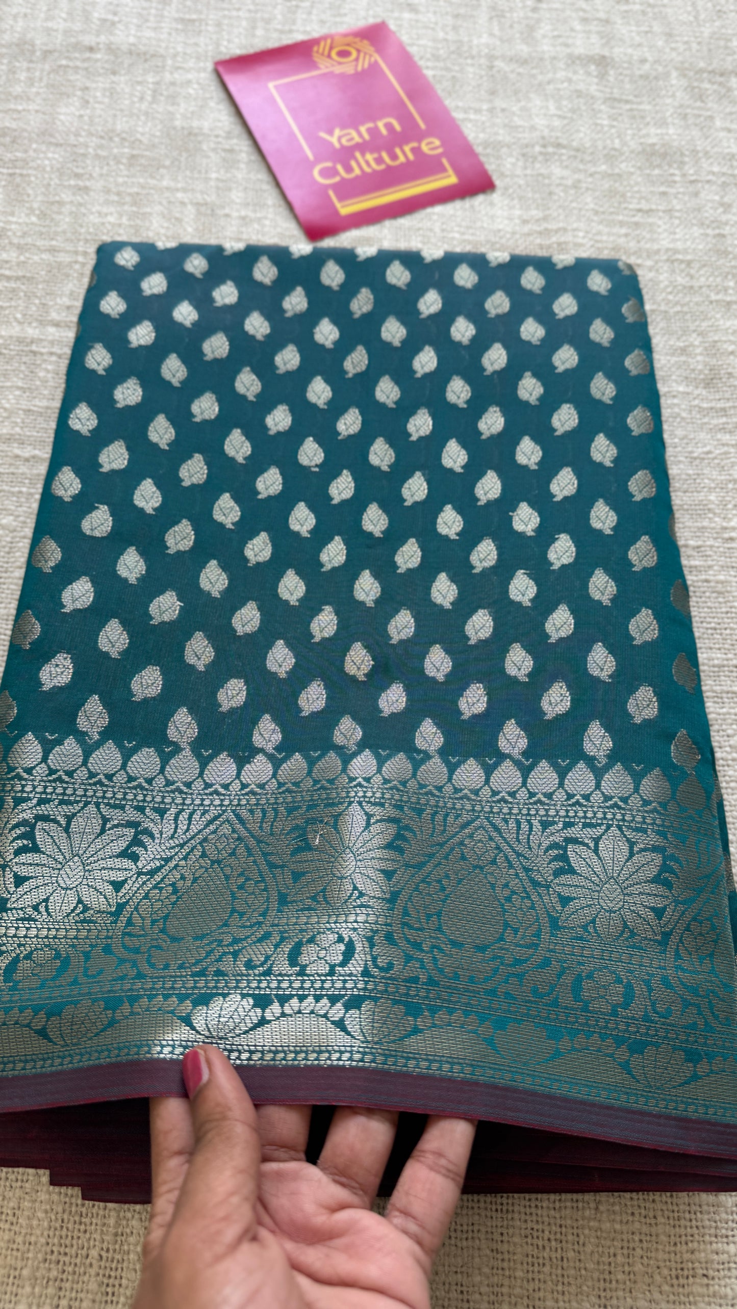 Teal Coffee Brown - Banarasi Semi Katan Silk - YCBLSK03