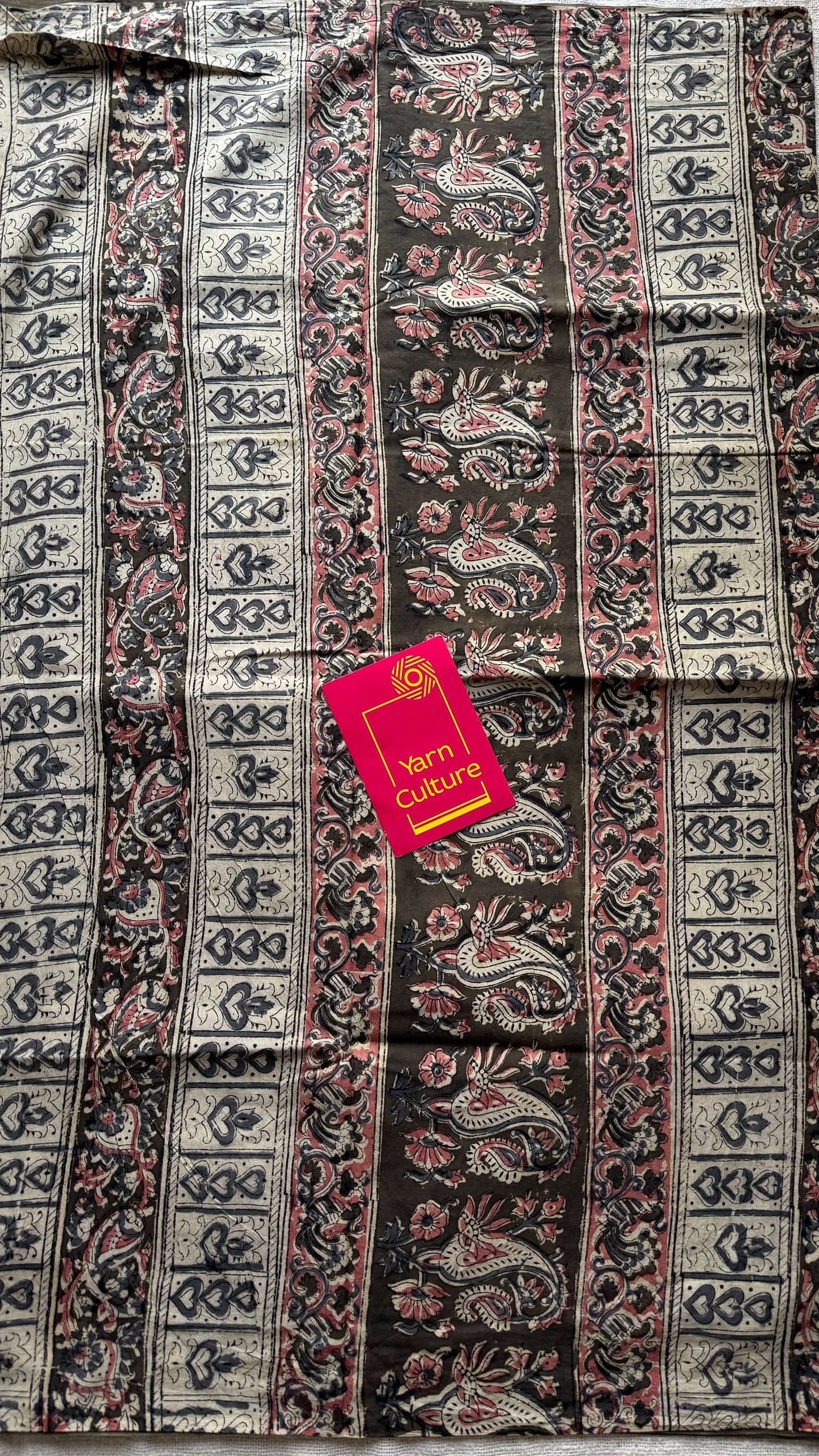 Olive green kalamkari, floral vines, floral motif pallu