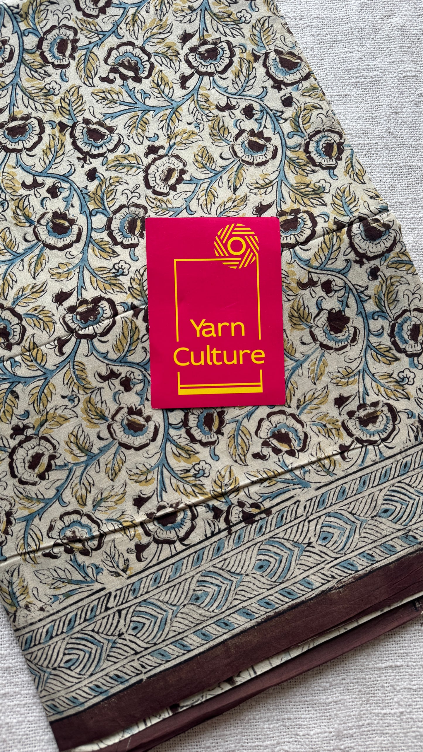 Cream kalamkari, floral vines, floral & paisley motif pallu
