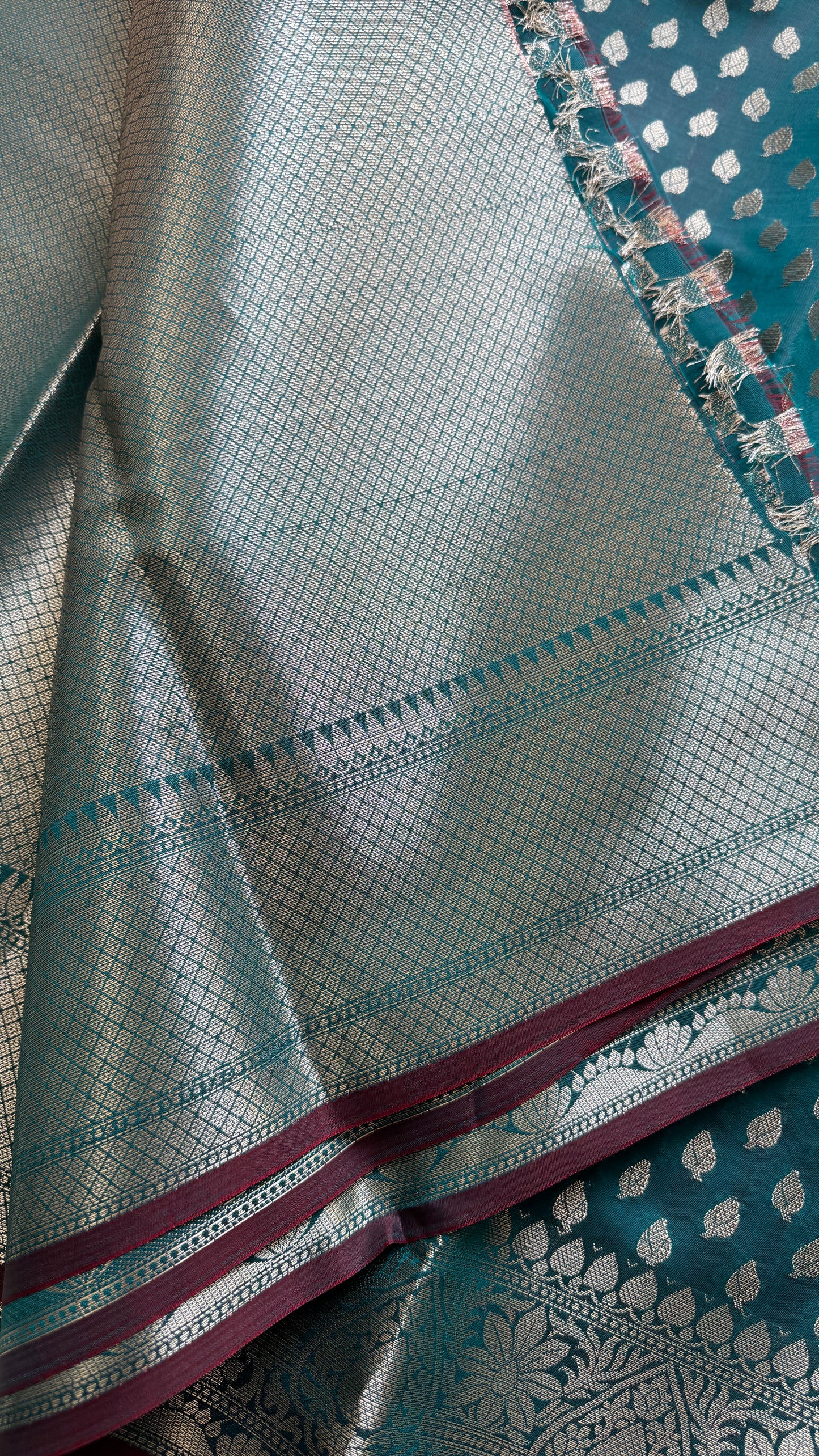 Teal Coffee Brown - Banarasi Semi Katan Silk - YCBLSK03