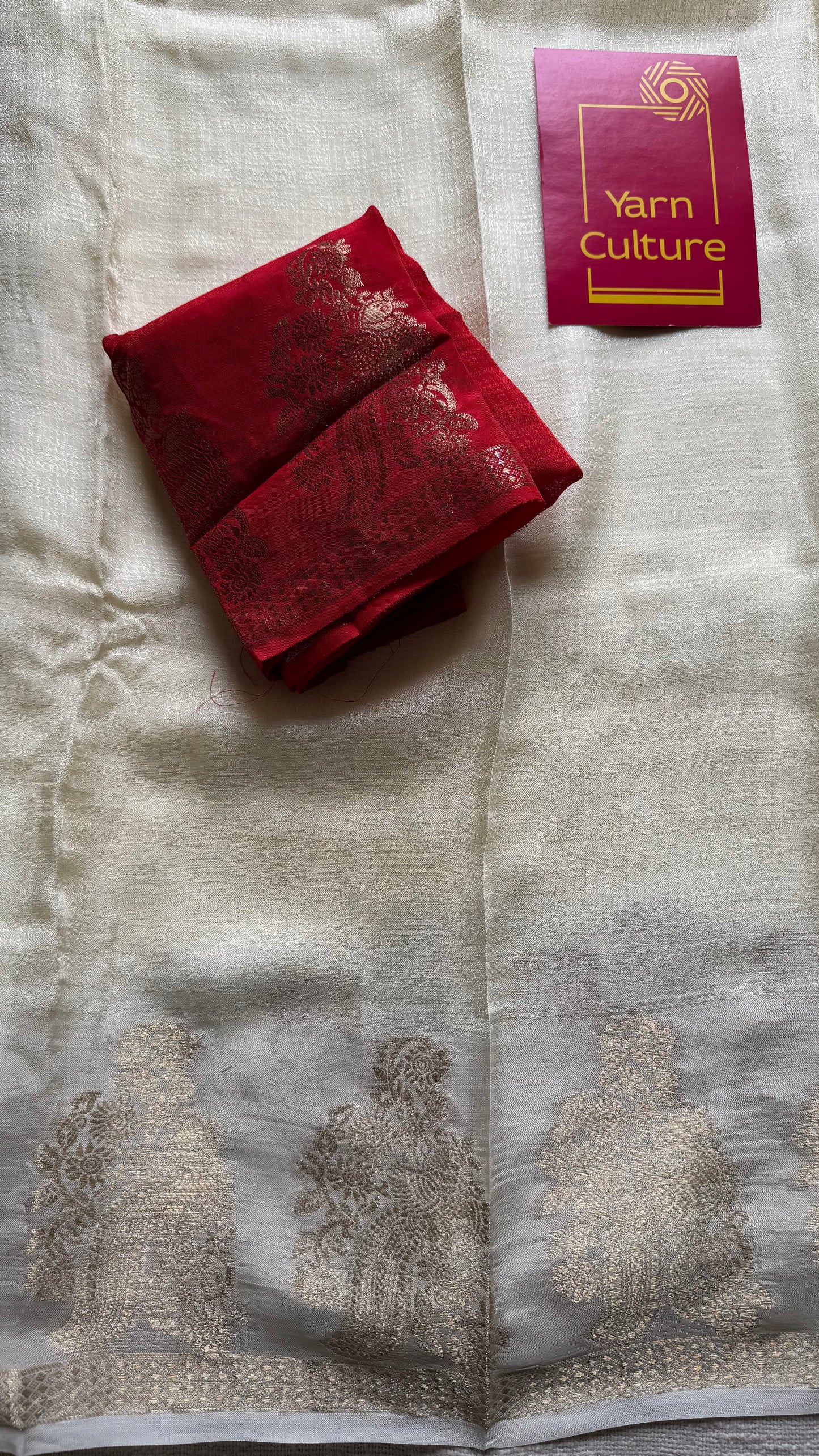 Cream & gold viscose khadi silk - with red contrast blouse - YCON25DOS02