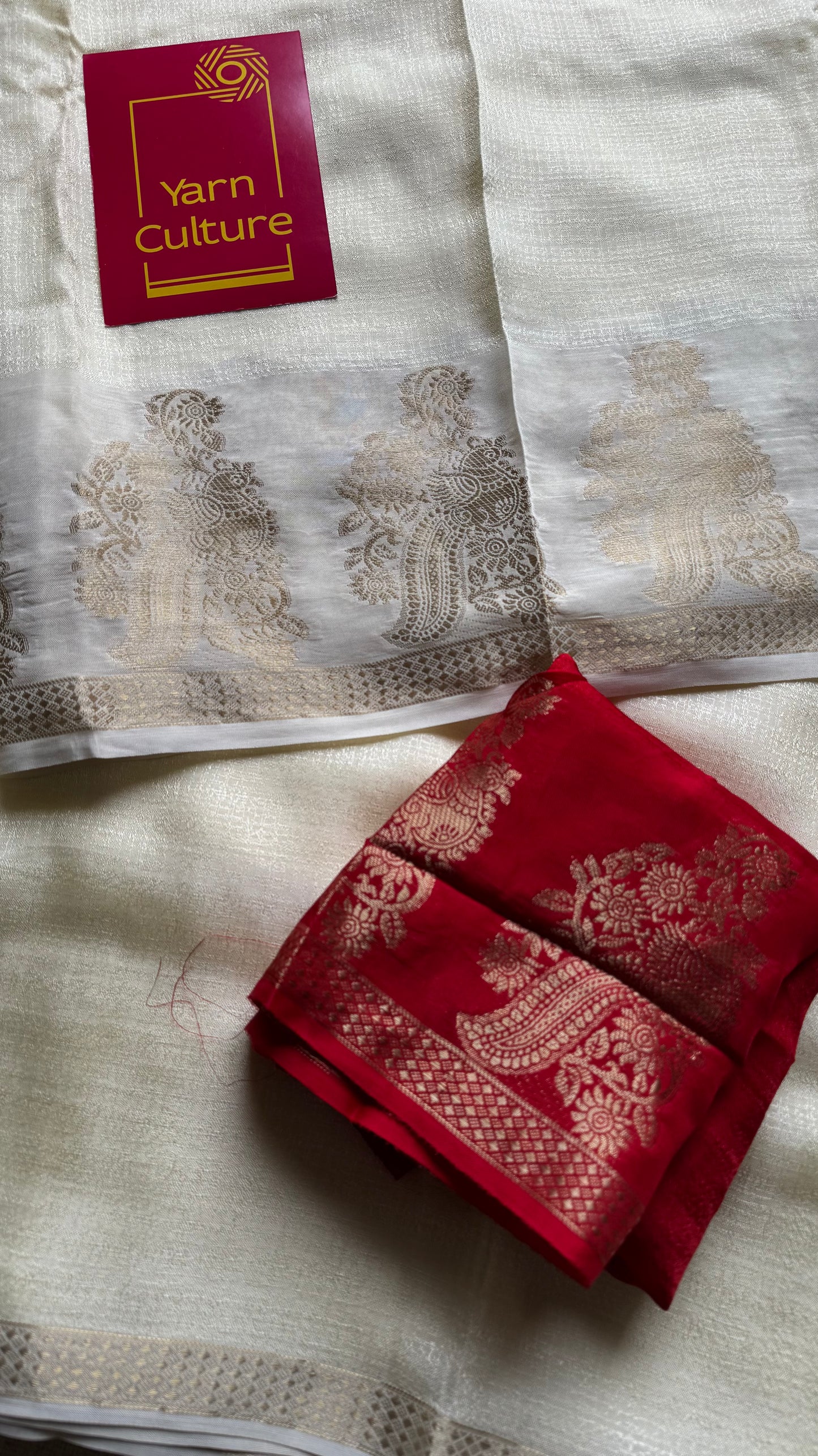 Cream & gold viscose khadi silk - with red contrast blouse - YCON25DOS02