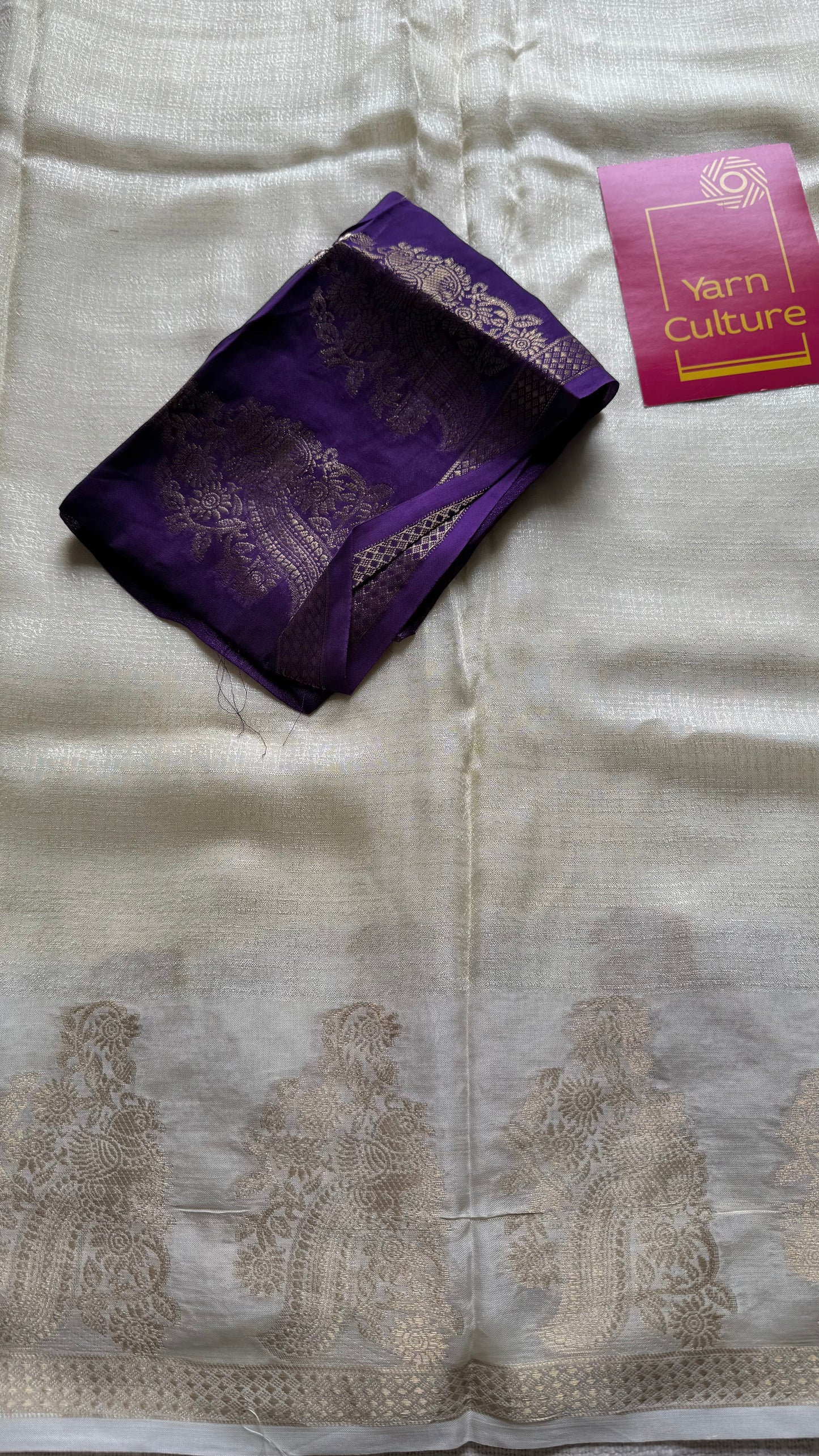 Cream & gold viscose khadi silk - with violet contrast blouse - YCON25DOS04