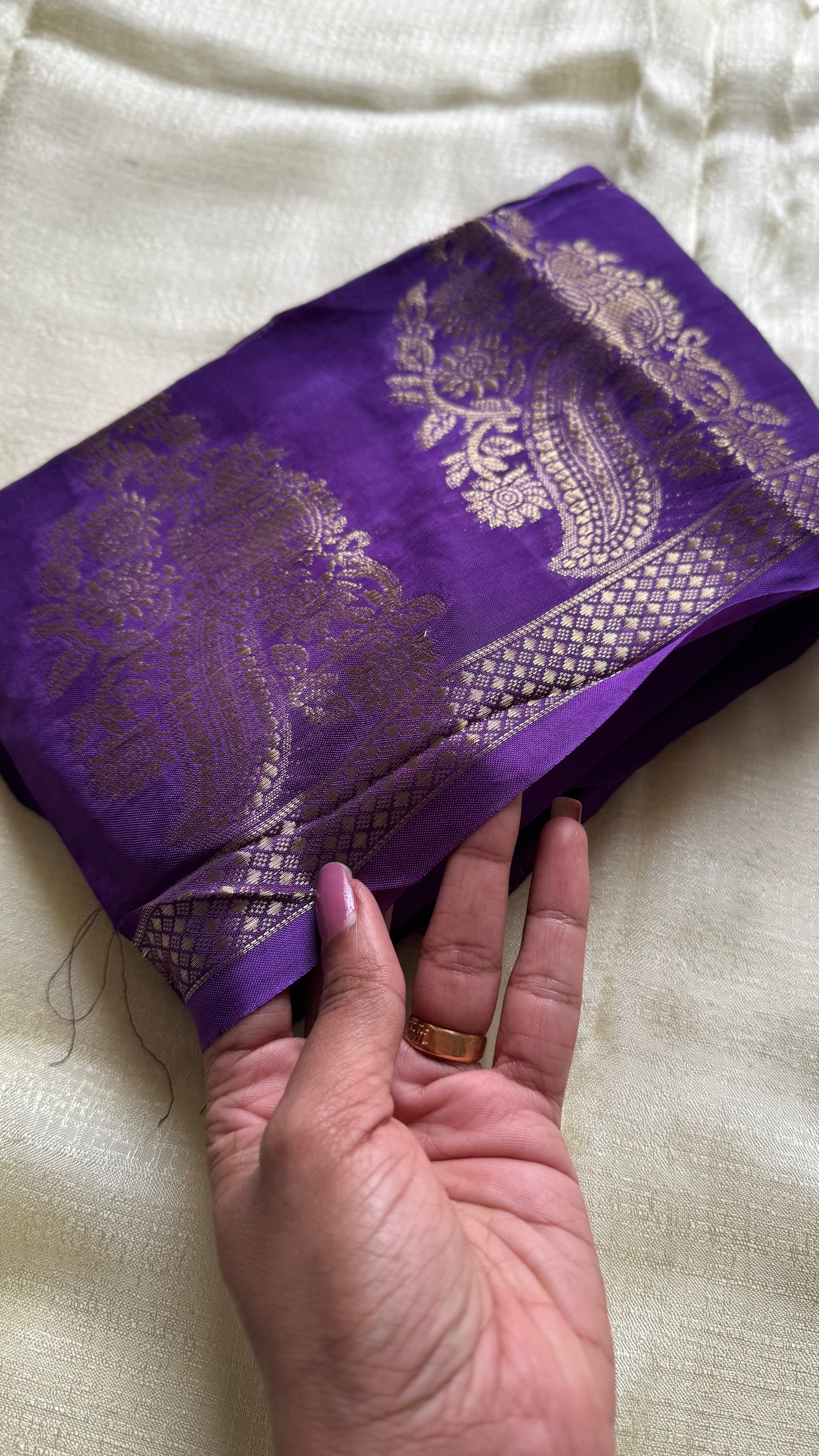 Cream & gold viscose khadi silk - with violet contrast blouse - YCON25DOS04
