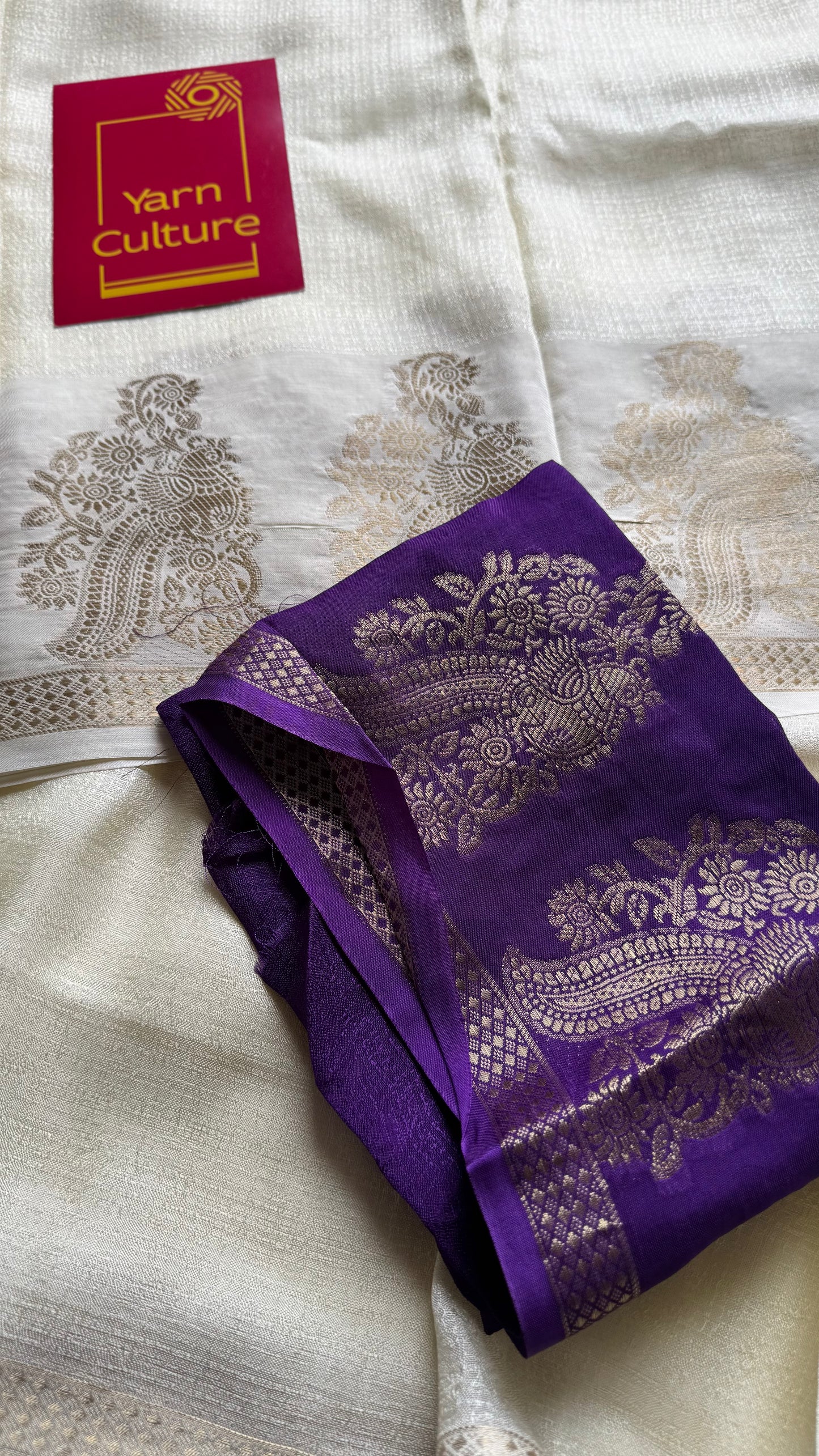 Cream & gold viscose khadi silk - with violet contrast blouse - YCON25DOS04
