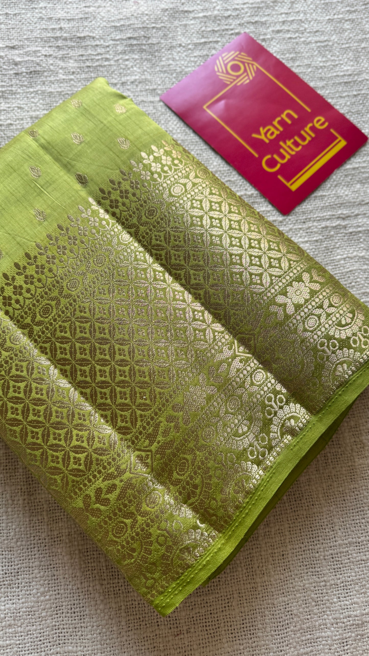 Light Green with antique gold zari - Semi Raw Silk - YCRT04
