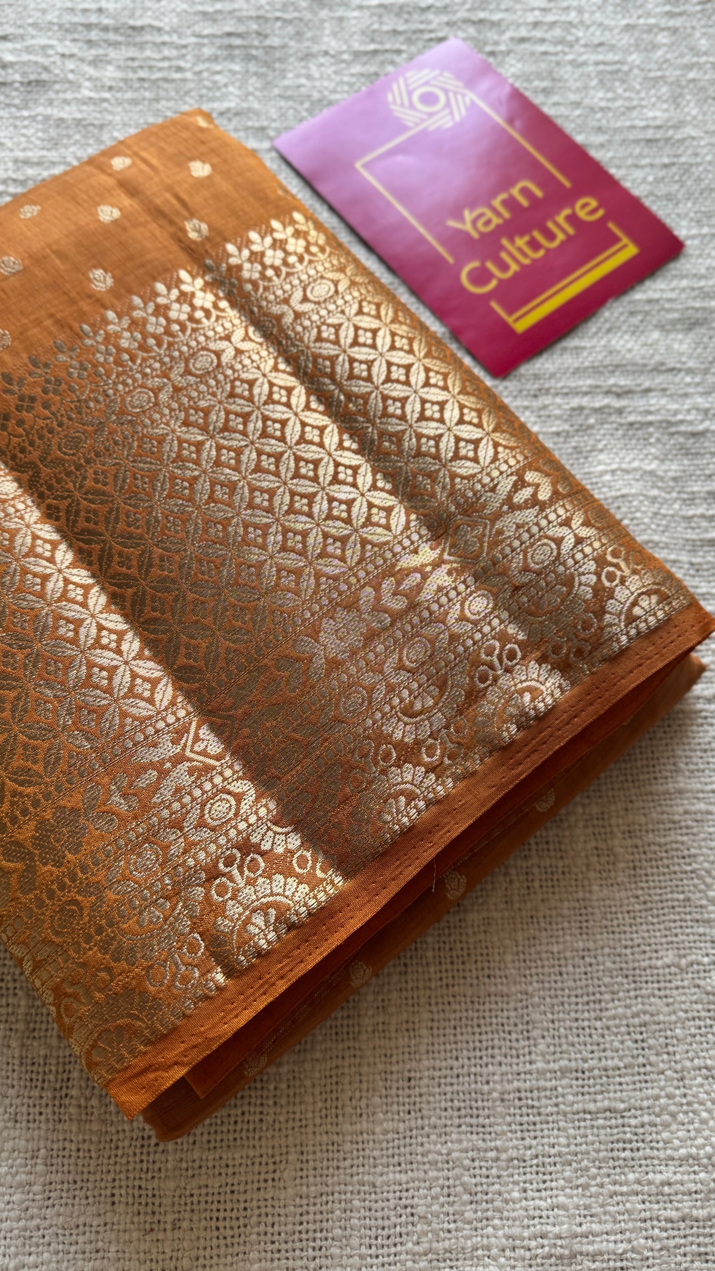 Rust orange with antique gold zari - Semi Raw Silk - YCRT01