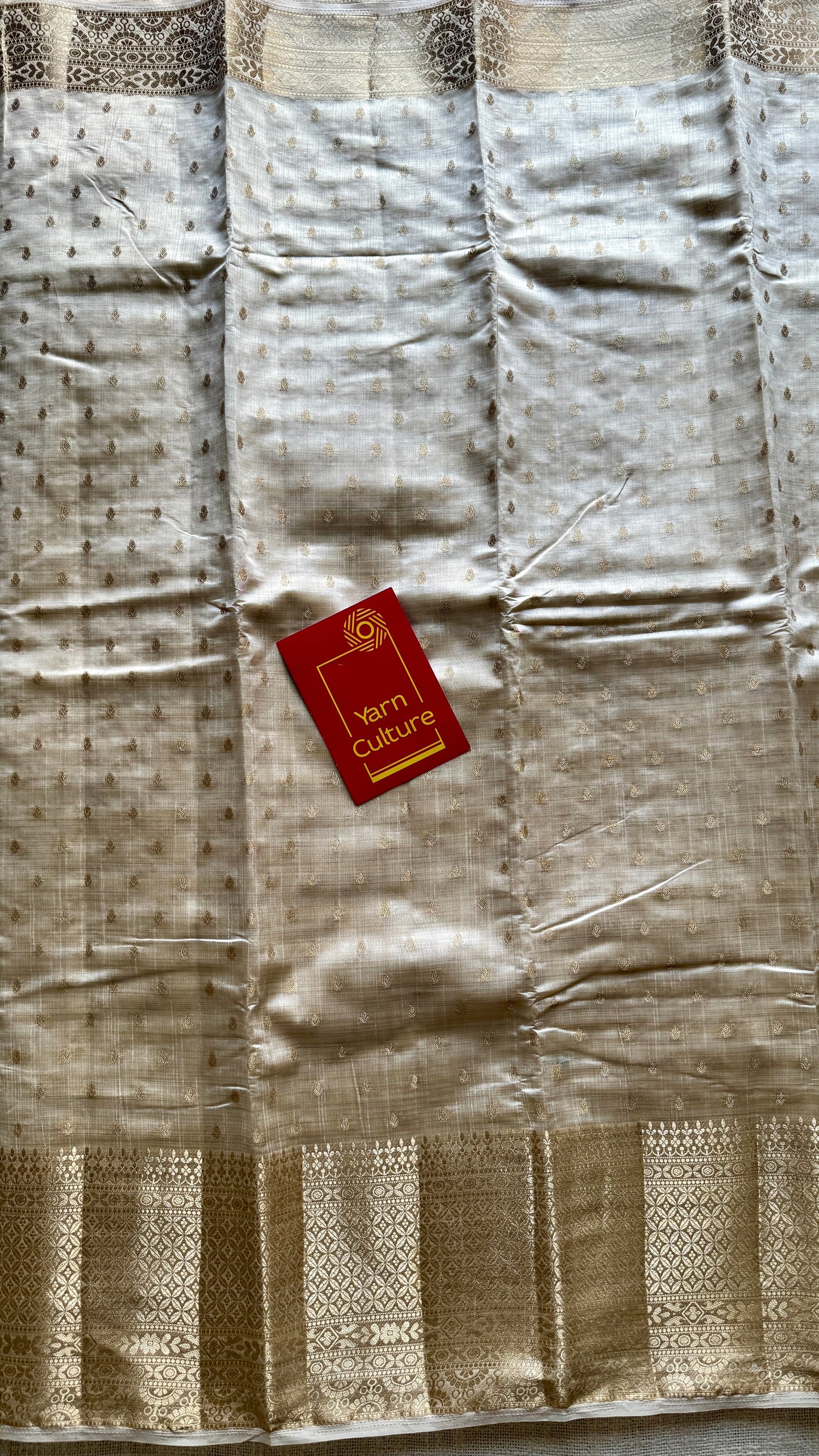 Ivory with antique gold zari - Semi Raw Silk