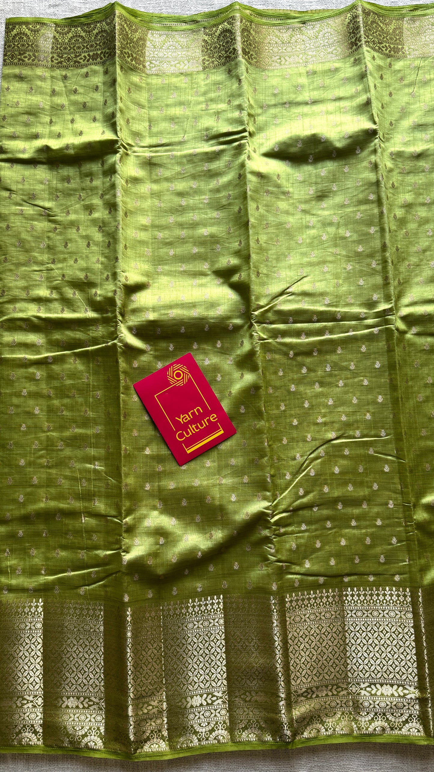 Light Green with antique gold zari - Semi Raw Silk - YCRT04