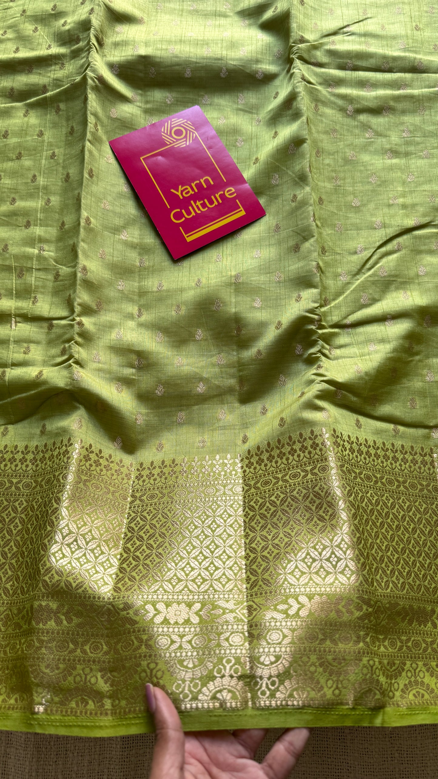 Light Green with antique gold zari - Semi Raw Silk - YCRT04