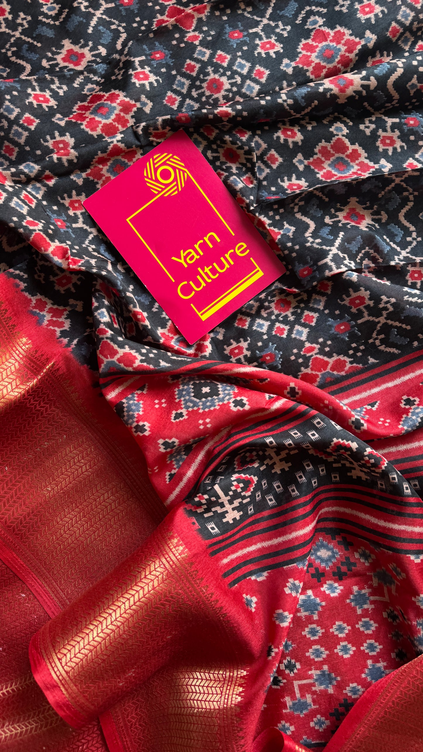 Black red dola semi silk with patola pattern