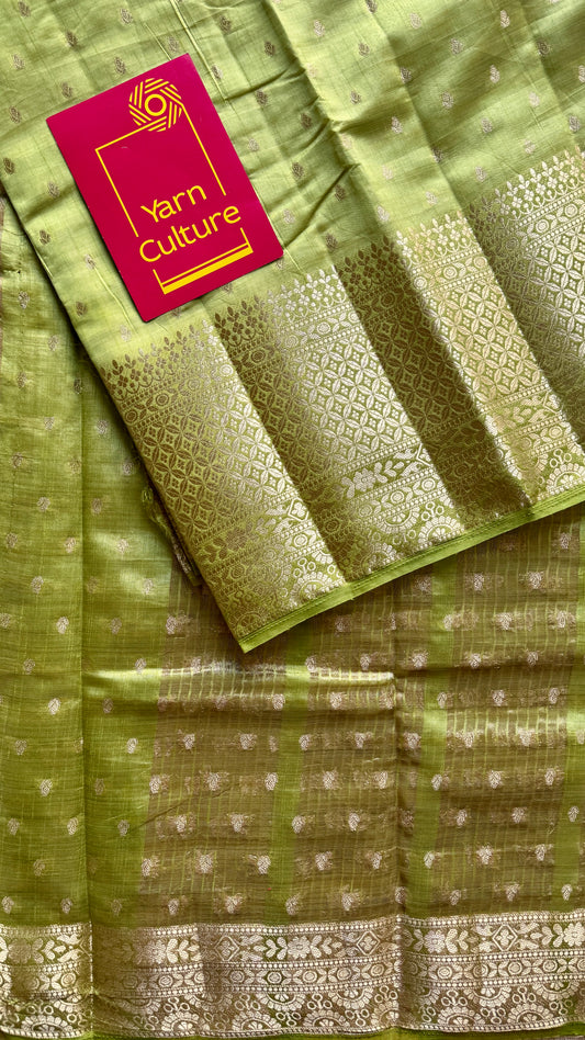 Light Green with antique gold zari - Semi Raw Silk - YCRT04
