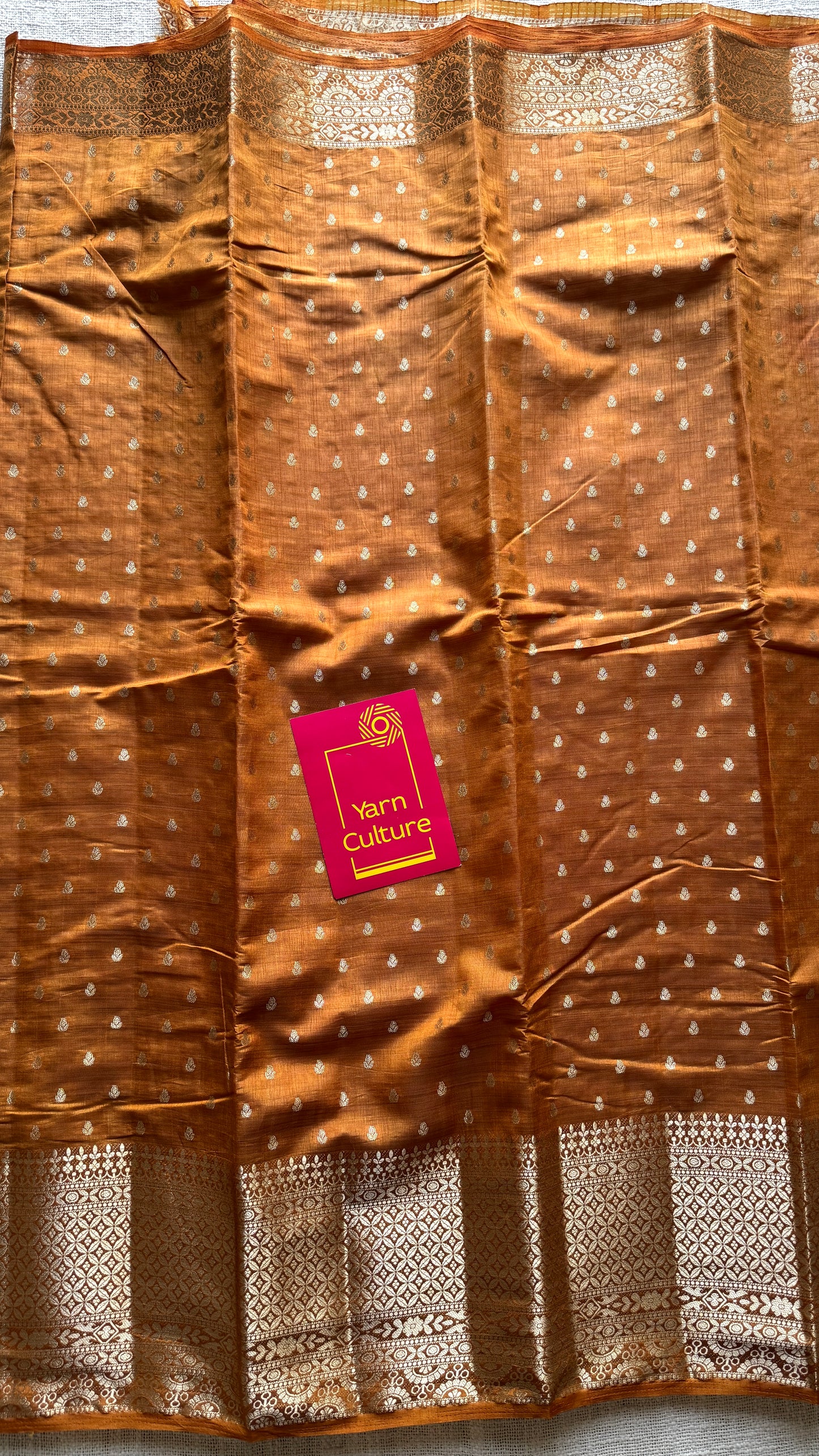 Rust orange with antique gold zari - Semi Raw Silk - YCRT01