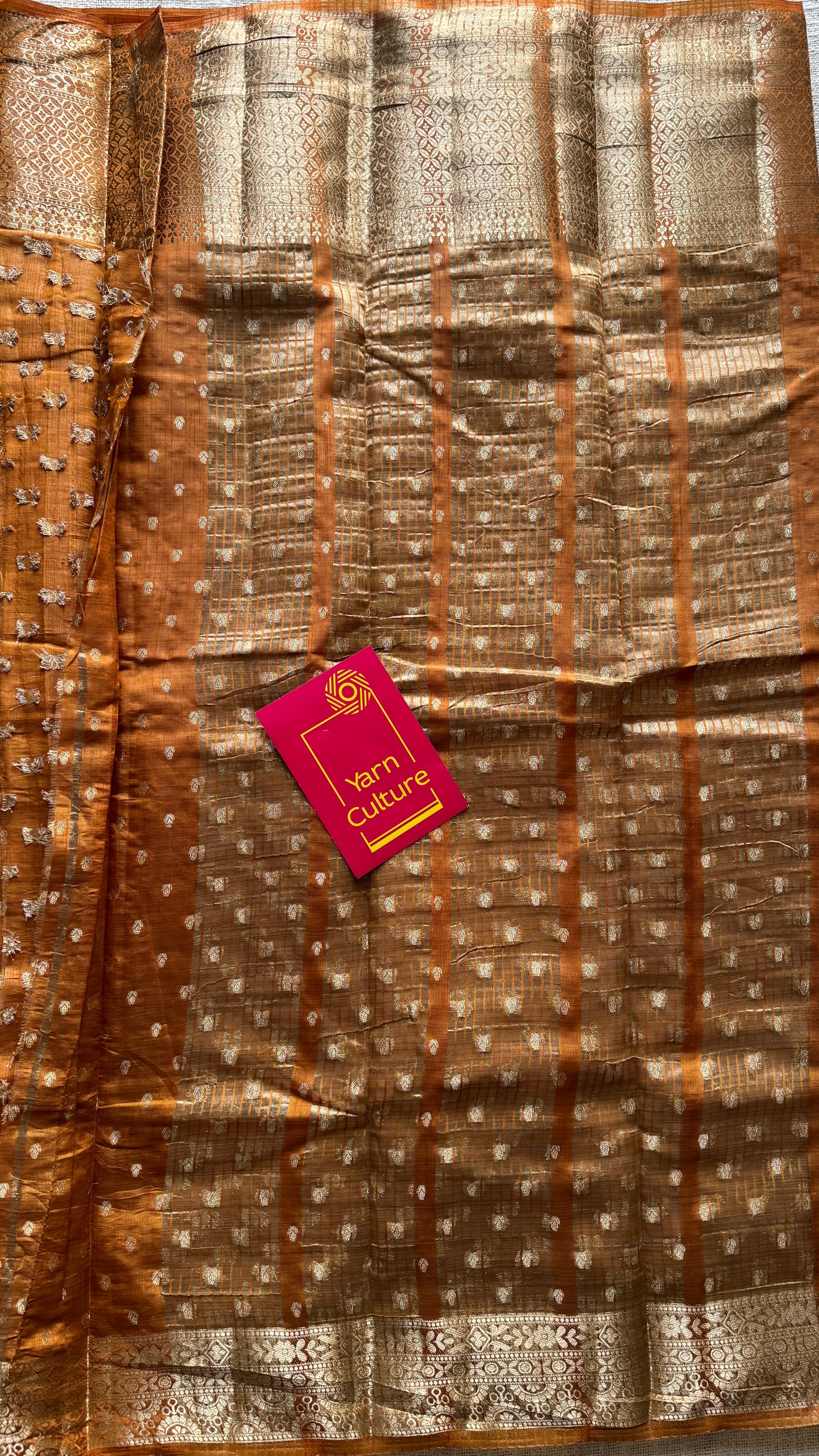 Rust orange with antique gold zari - Semi Raw Silk - YCRT01