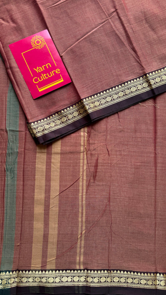 Pinkish Brown premium narayanpet with dark brown motif border