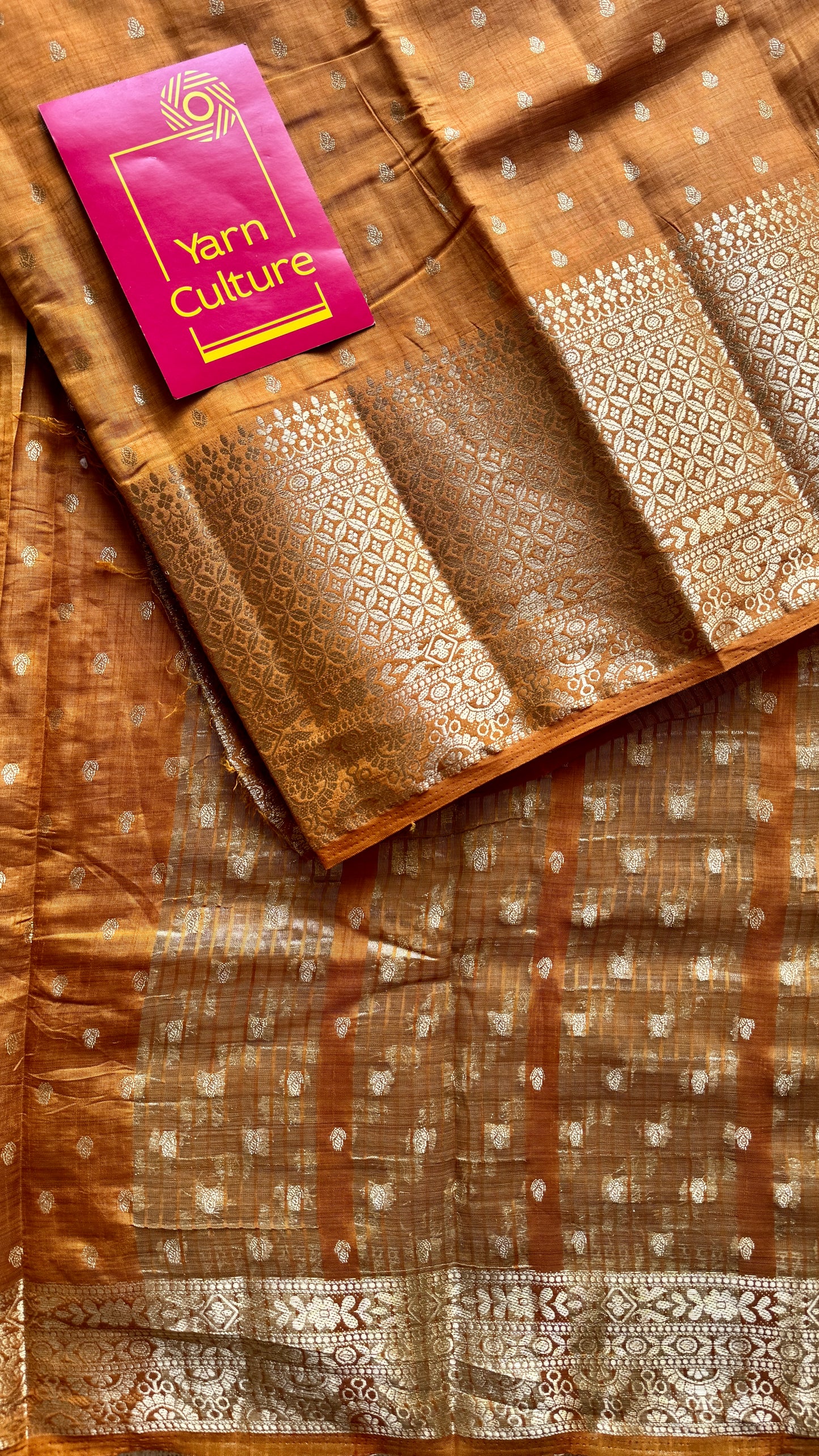 Rust orange with antique gold zari - Semi Raw Silk - YCRT01
