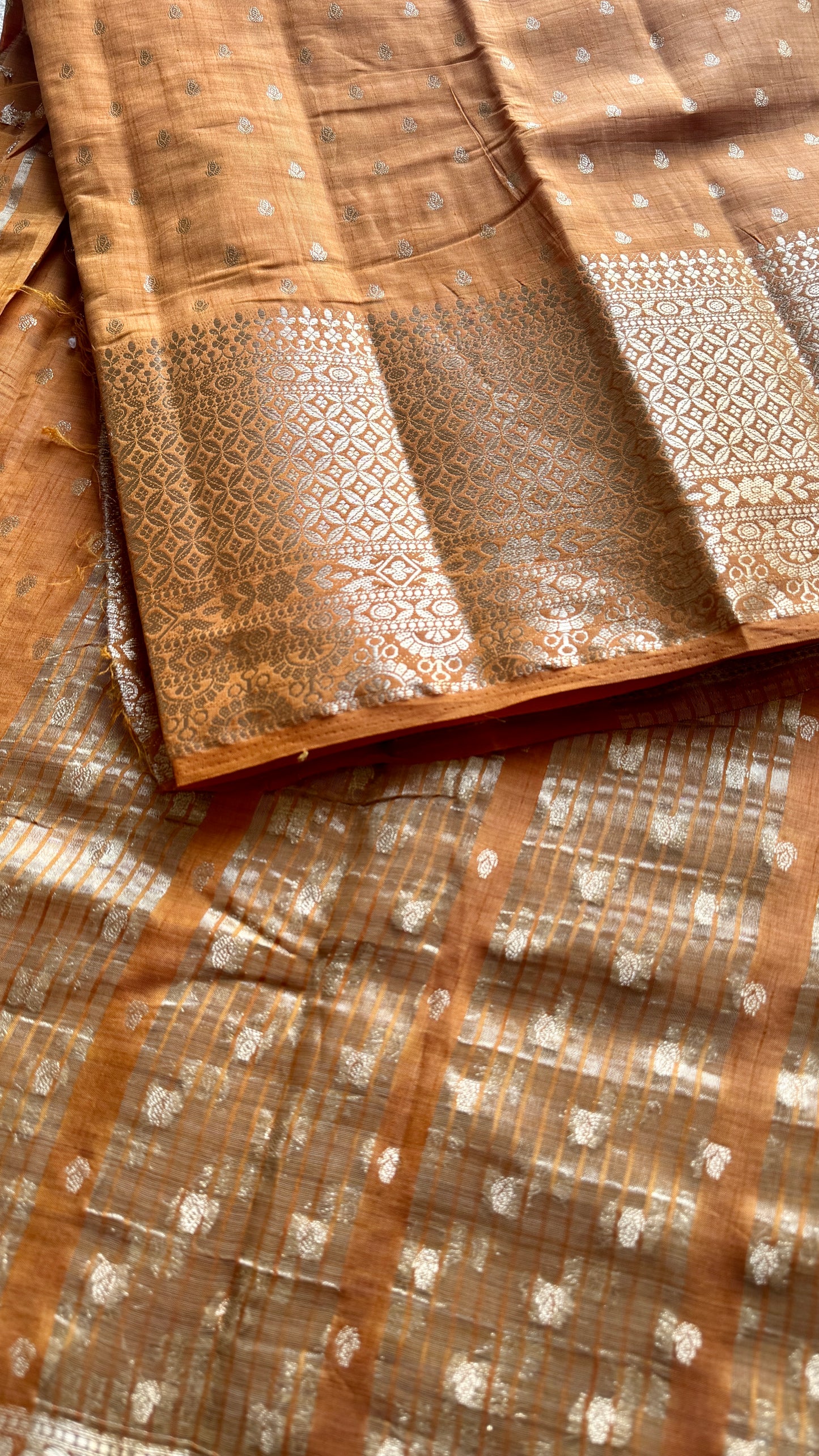 Rust orange with antique gold zari - Semi Raw Silk - YCRT01