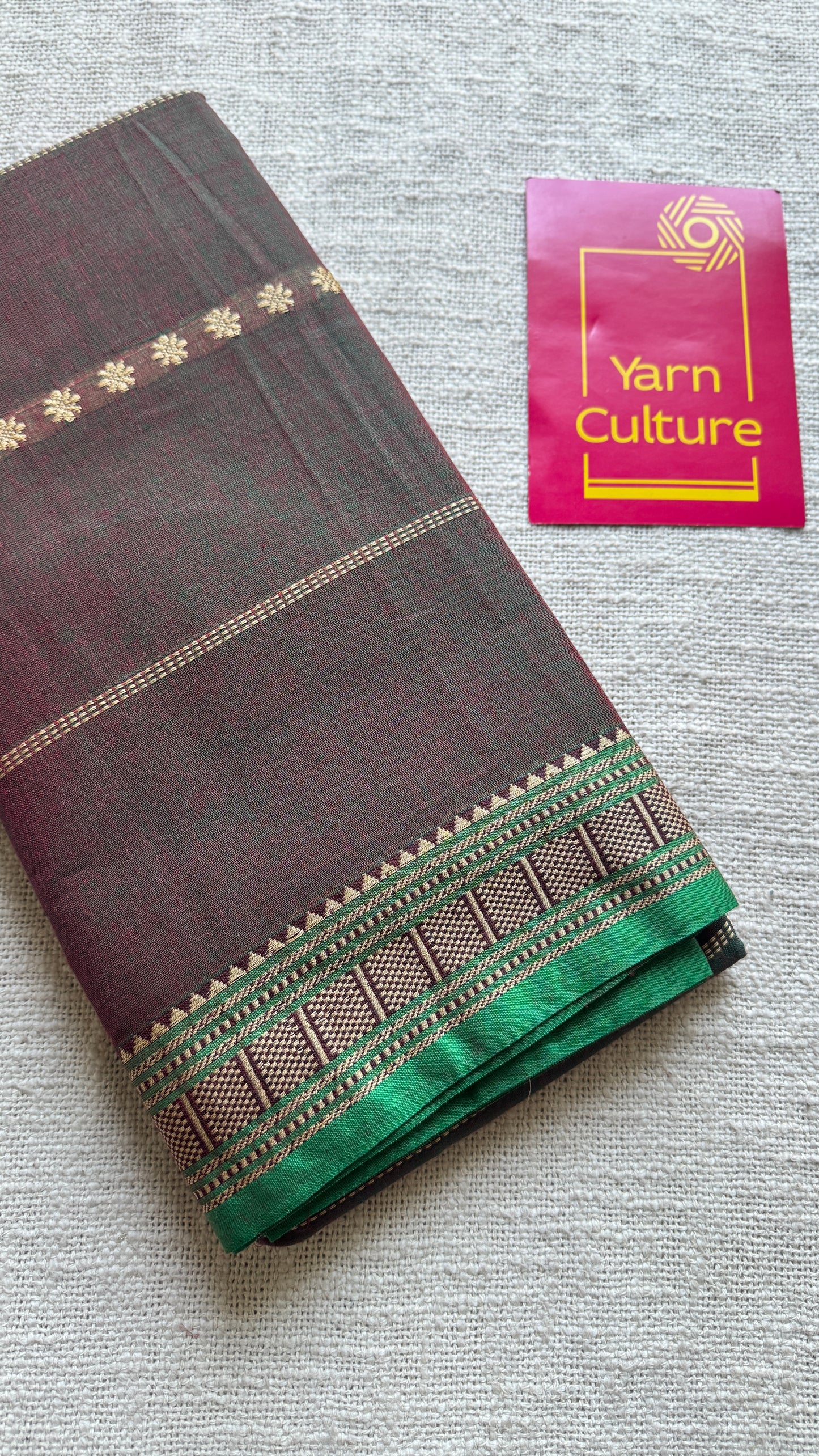 Coffee Brown with Green premium narayanpet with cream motif pattern YCWOTDNP04
