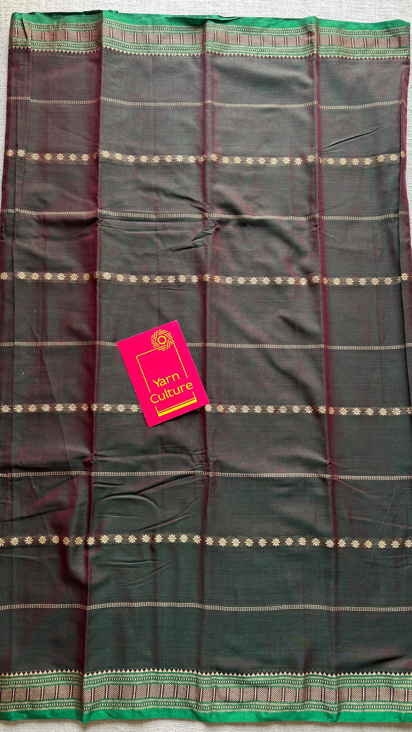 Coffee Brown with Green premium narayanpet with cream motif pattern YCWOTDNP04