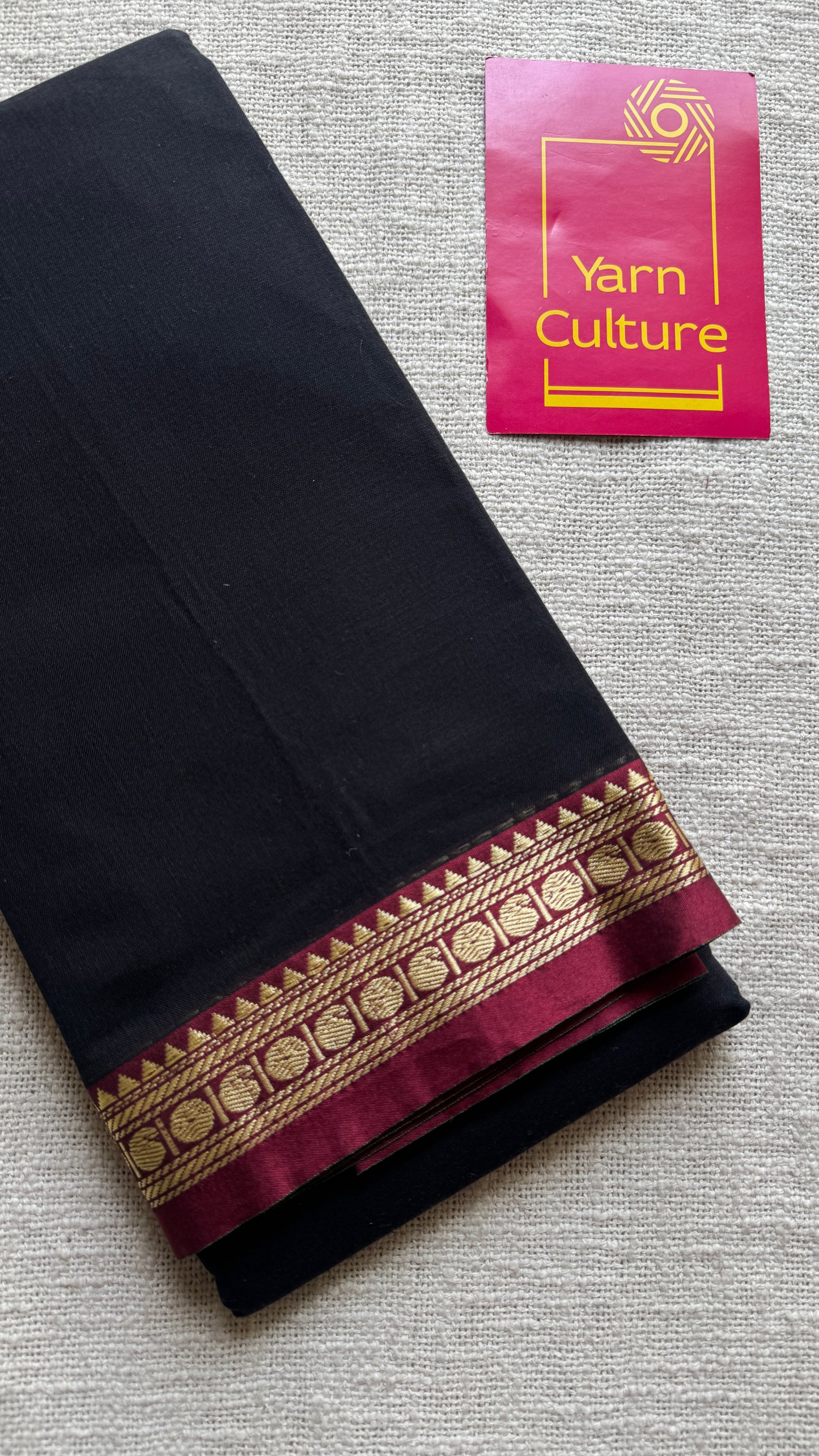 Black premium narayanpet with maroon motif border