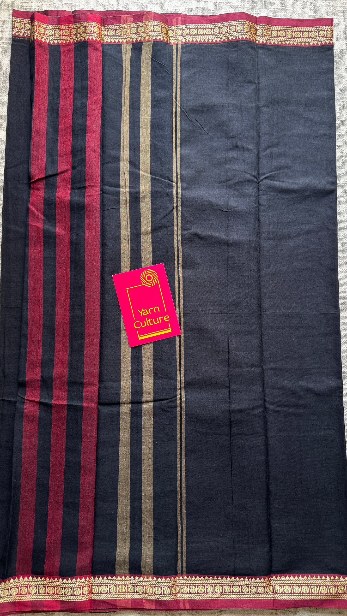 Black premium narayanpet with maroon motif border