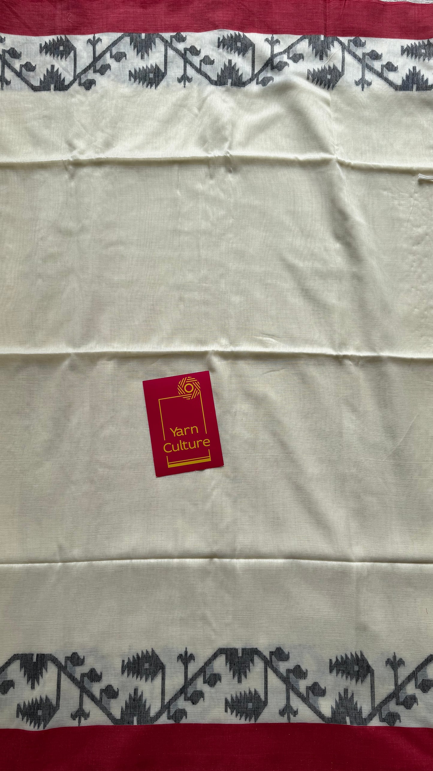 Ivory handwoven jamdani with black and red border - YCON25BCJM20