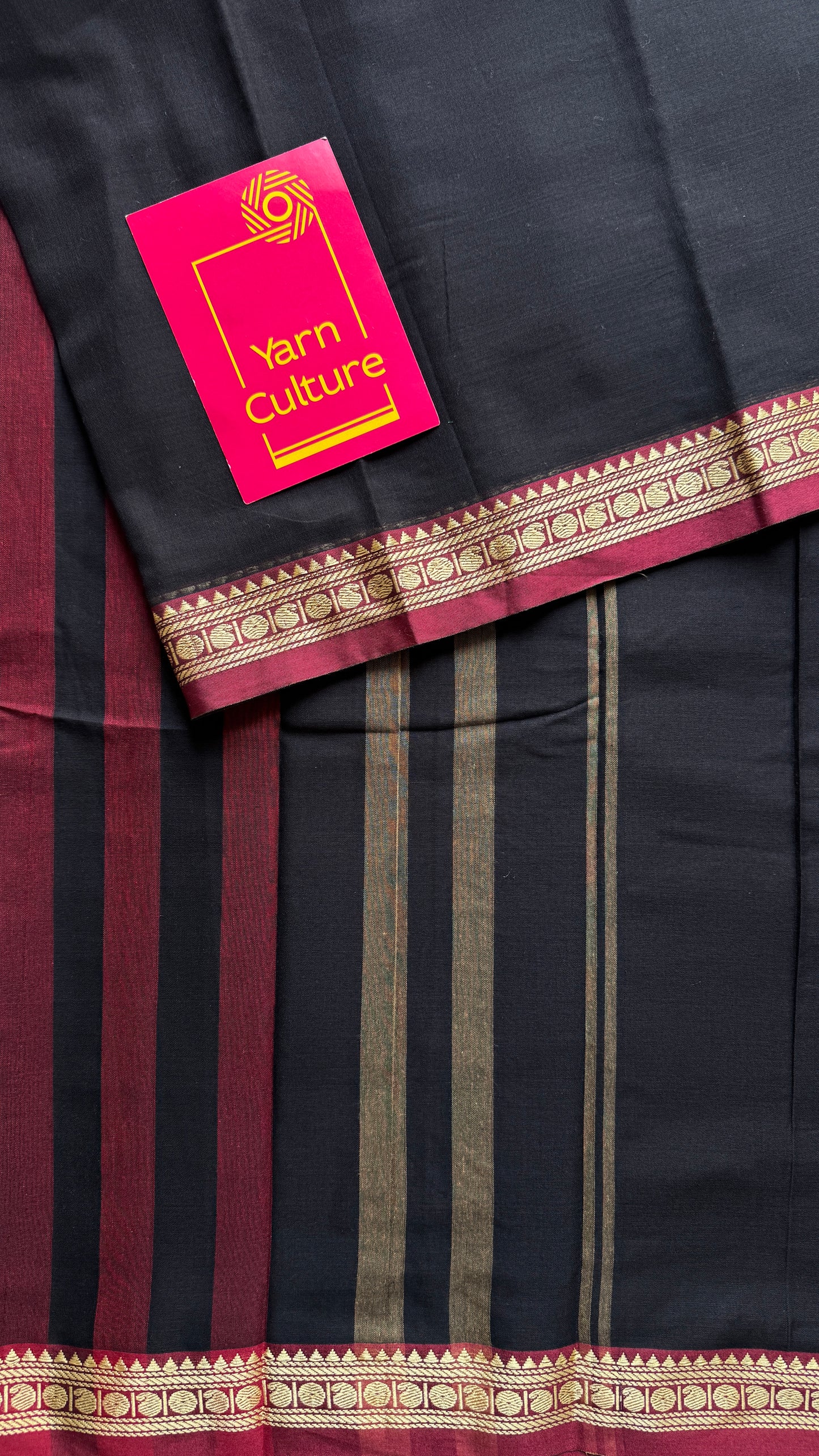 Black premium narayanpet with maroon motif border