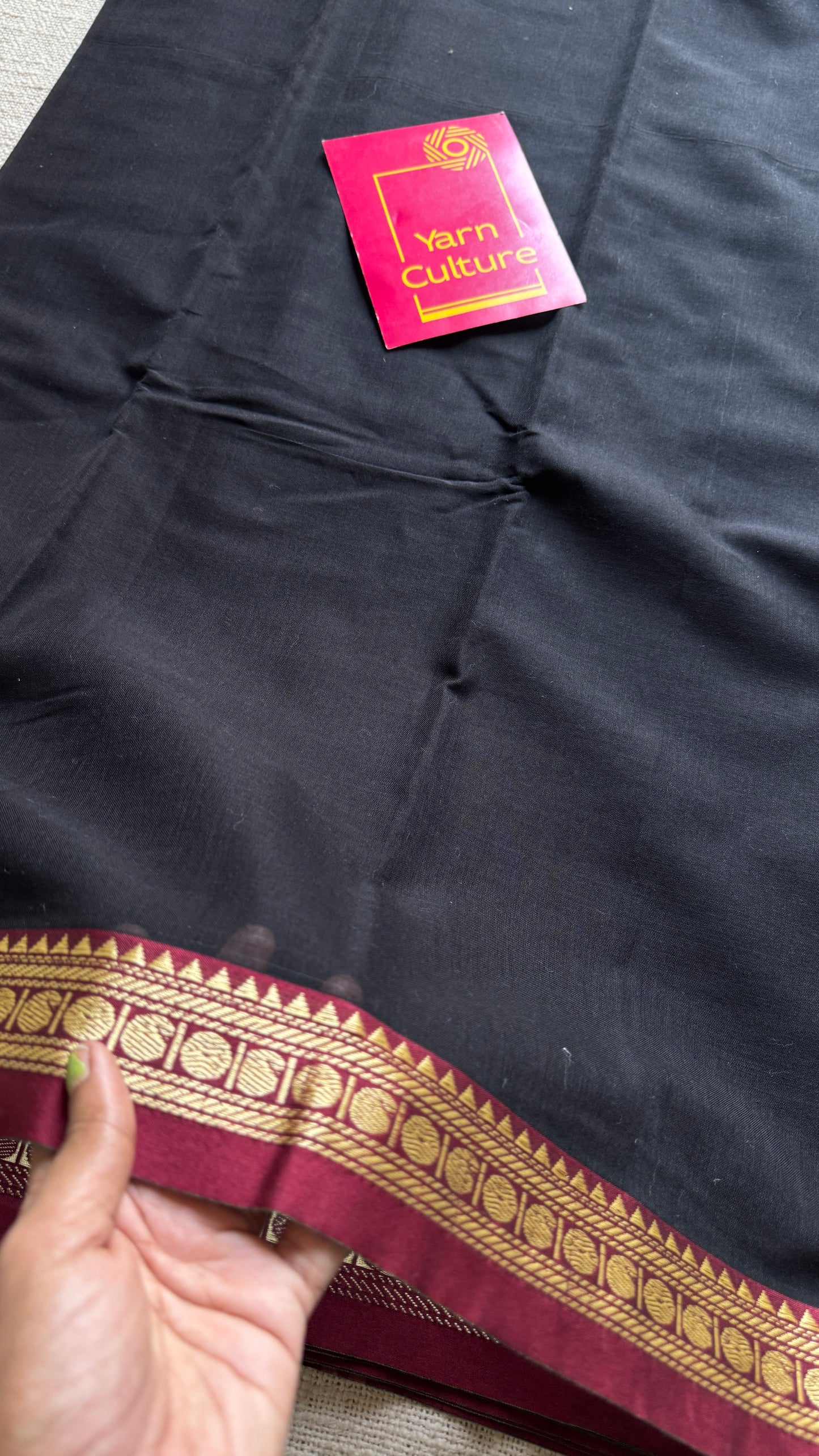 Black premium narayanpet with maroon motif border