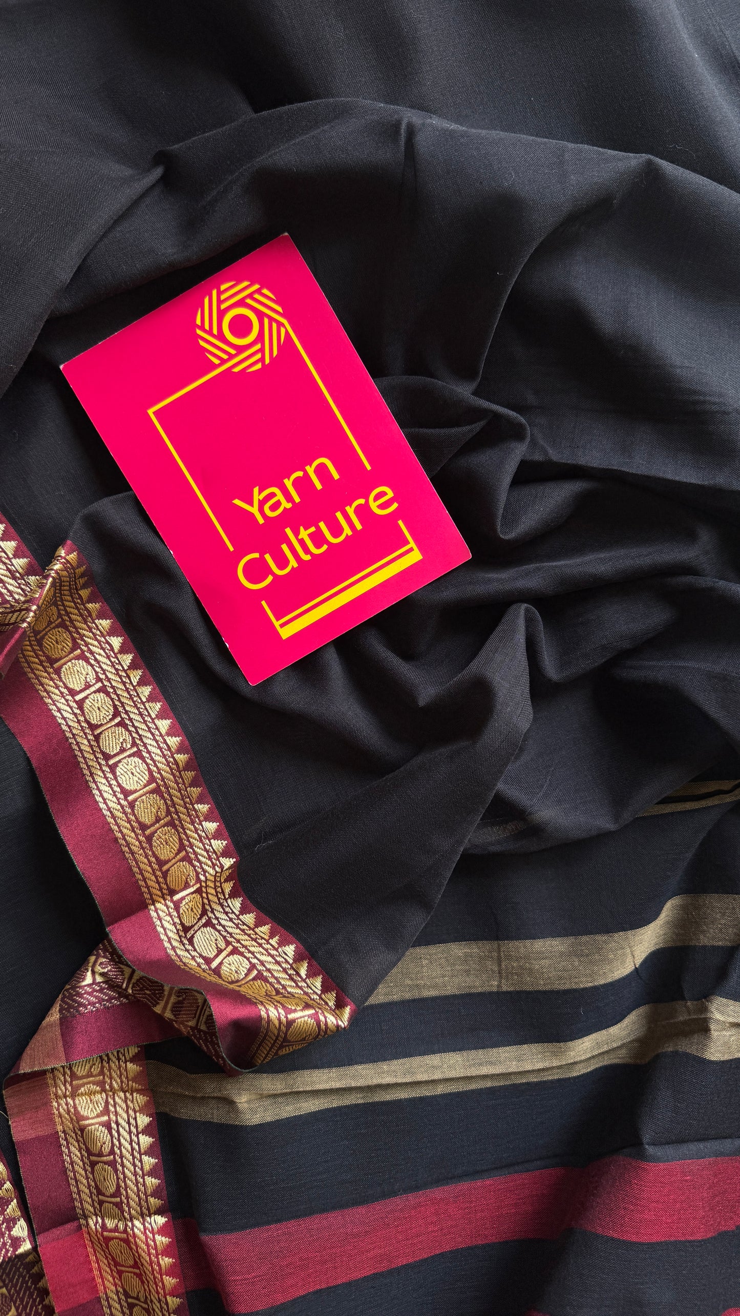 Black premium narayanpet with maroon motif border
