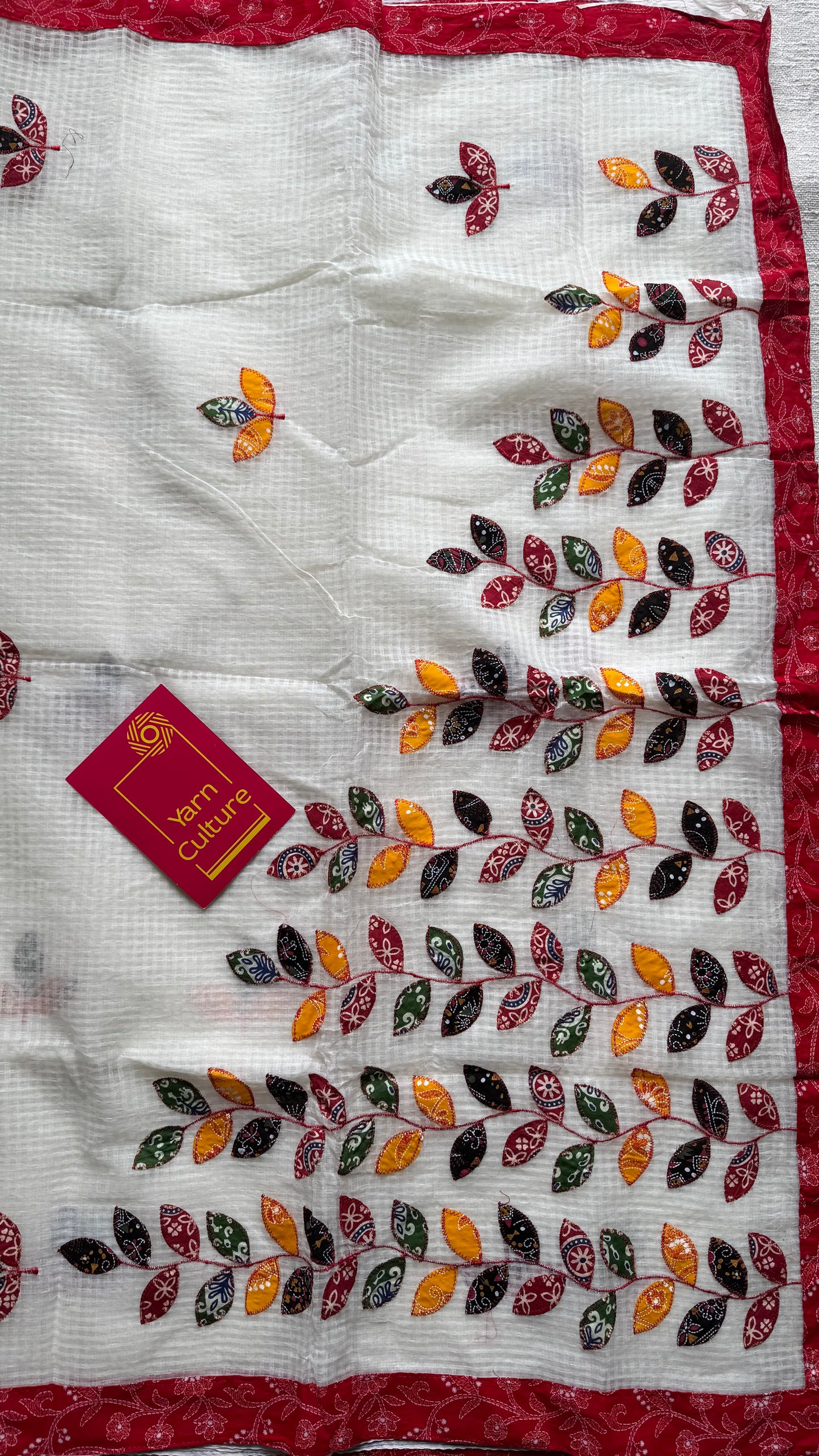 White kota with ajrakh cutwork and border - YCON25BCCW22