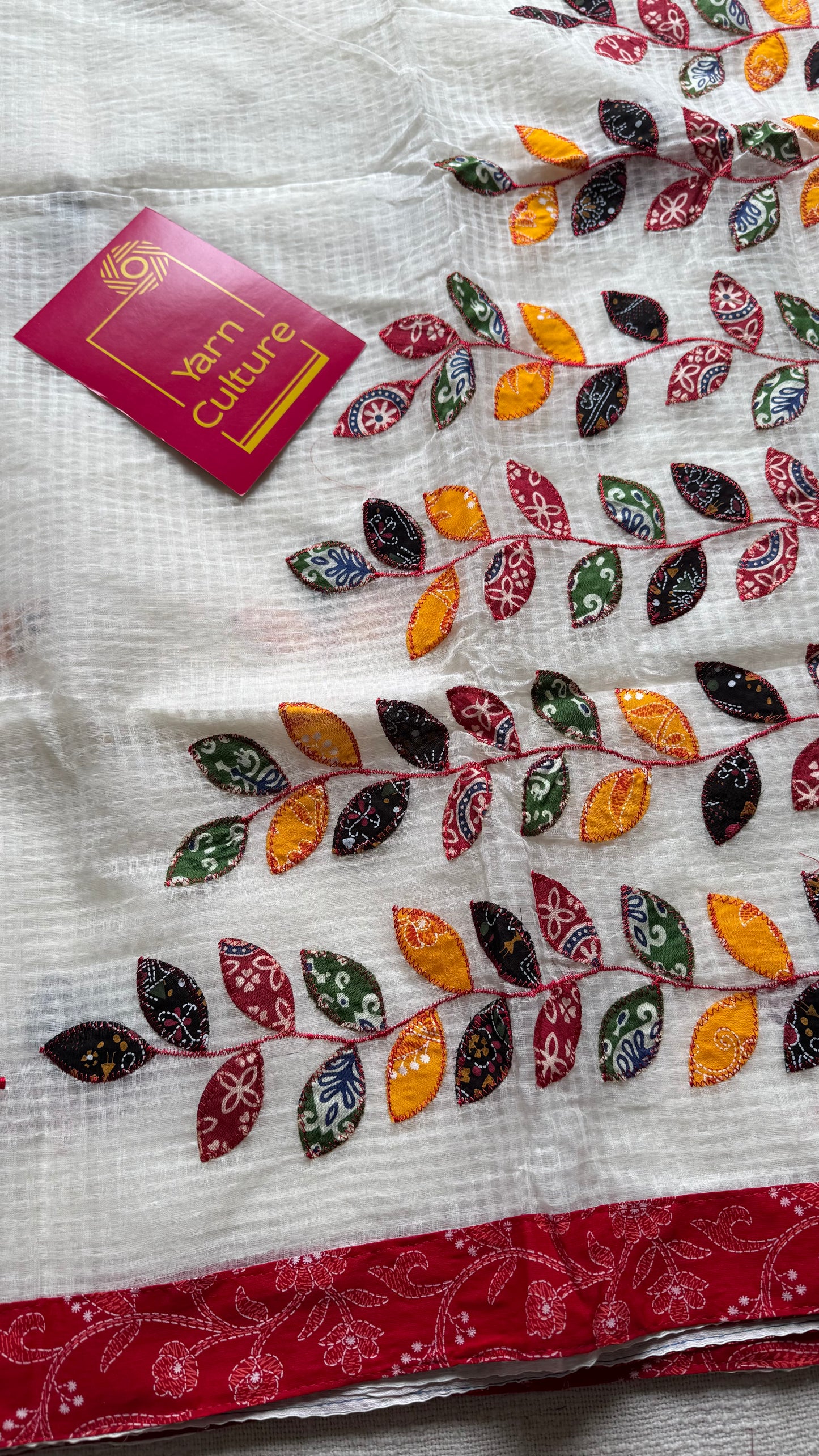 White kota with ajrakh cutwork and border - YCON25BCCW22