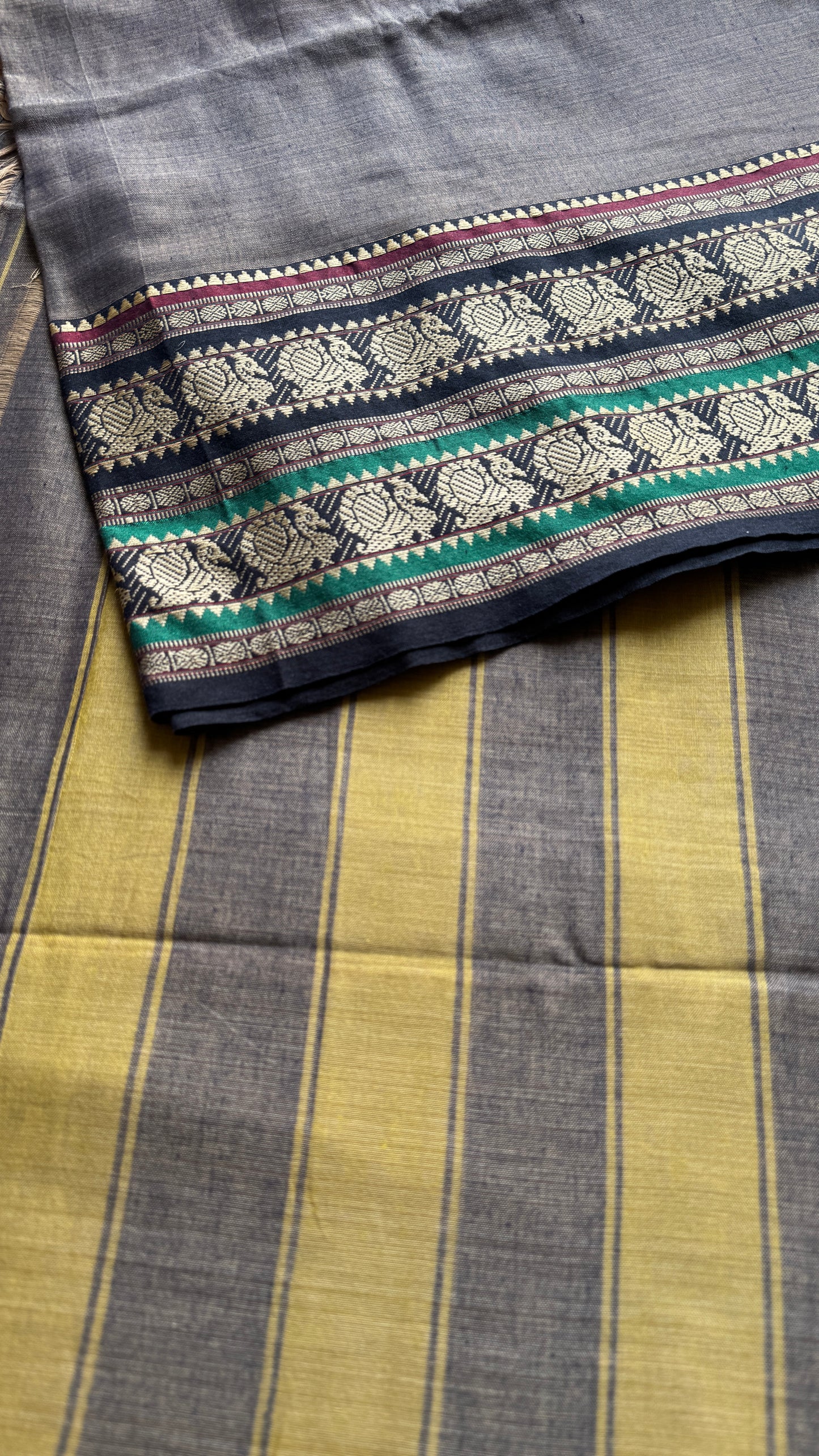 Grey with black motif border premium narayanpet cotton