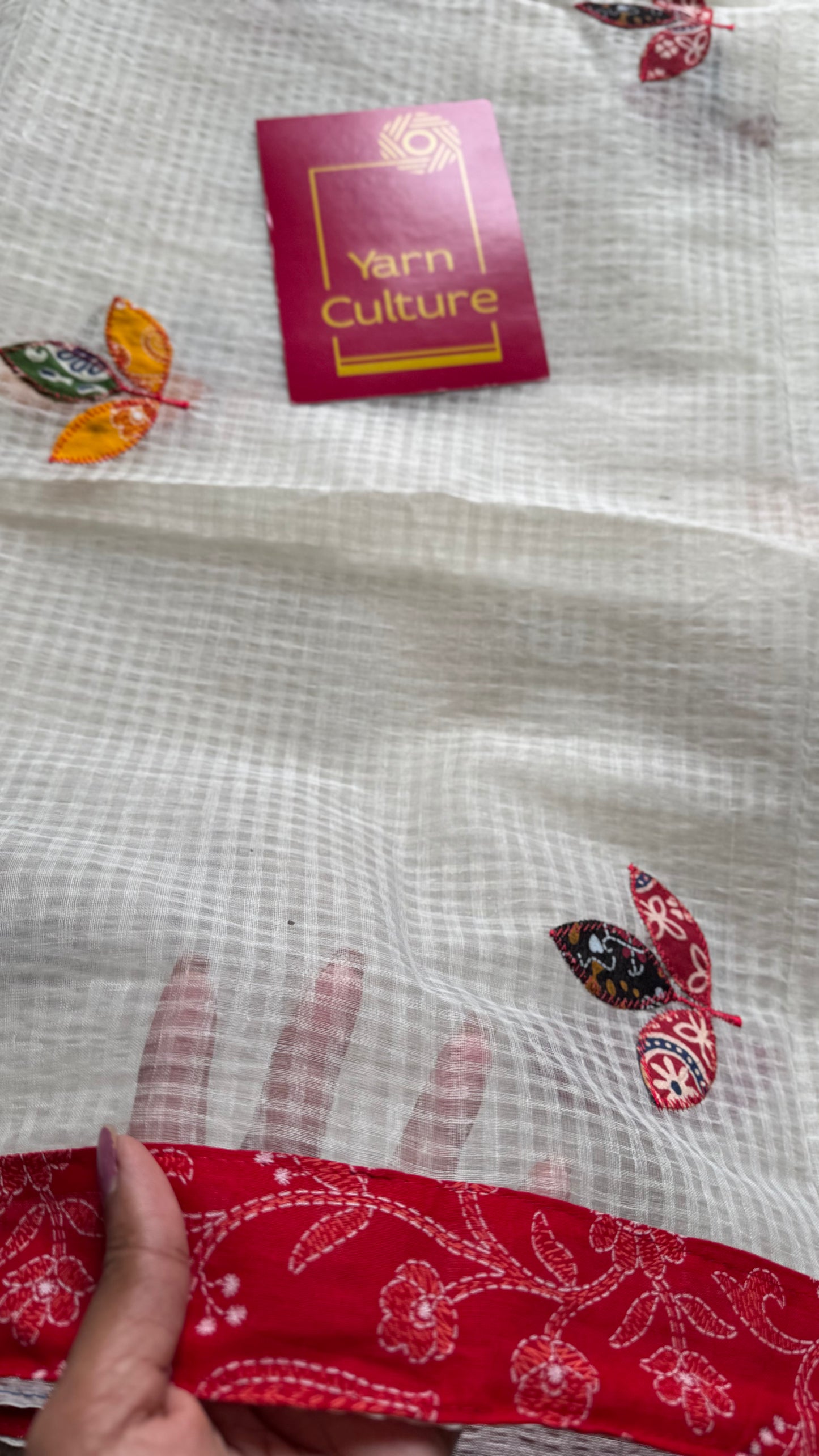 White kota with ajrakh cutwork and border - YCON25BCCW22