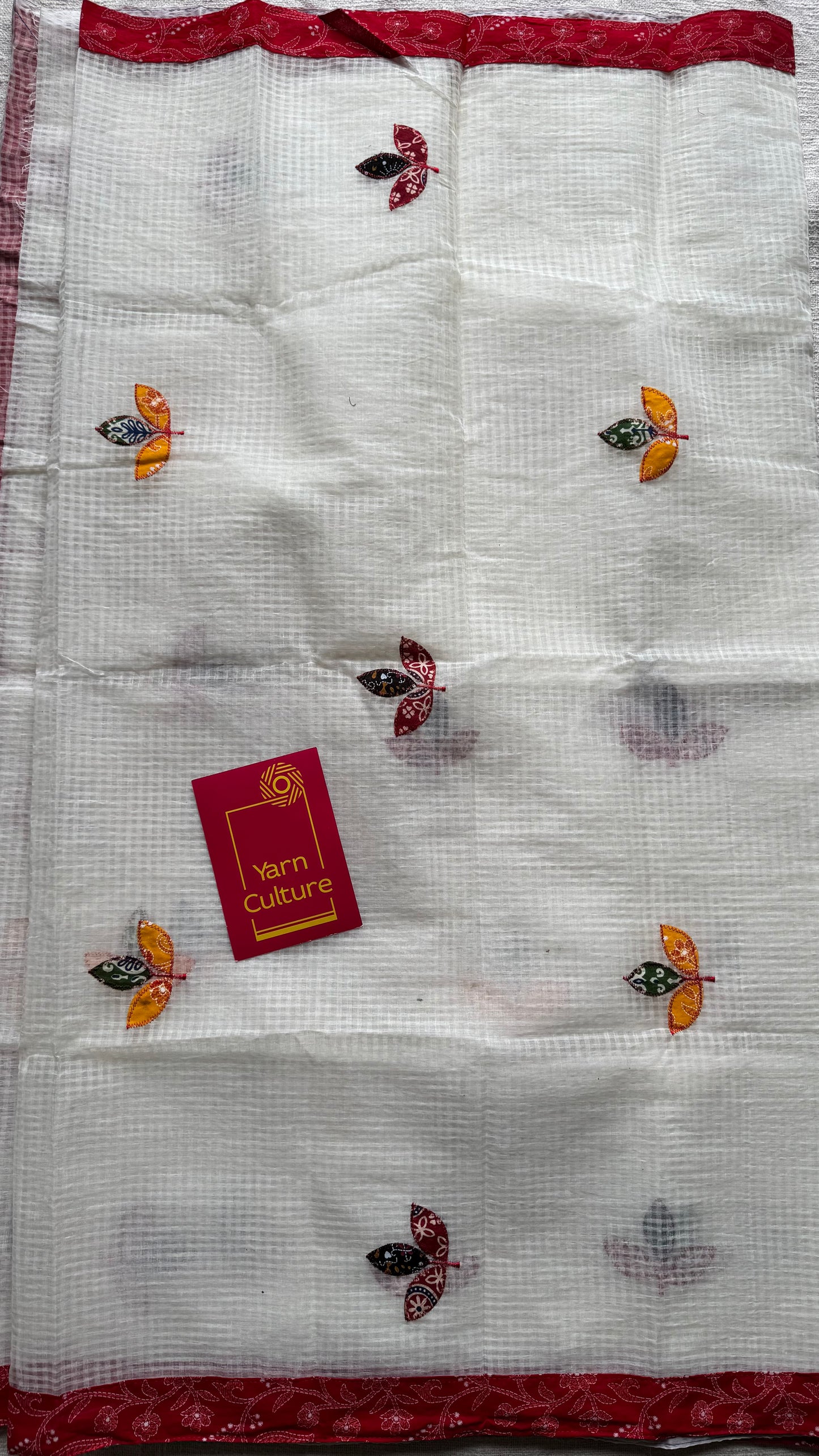 White kota with ajrakh cutwork and border - YCON25BCCW22
