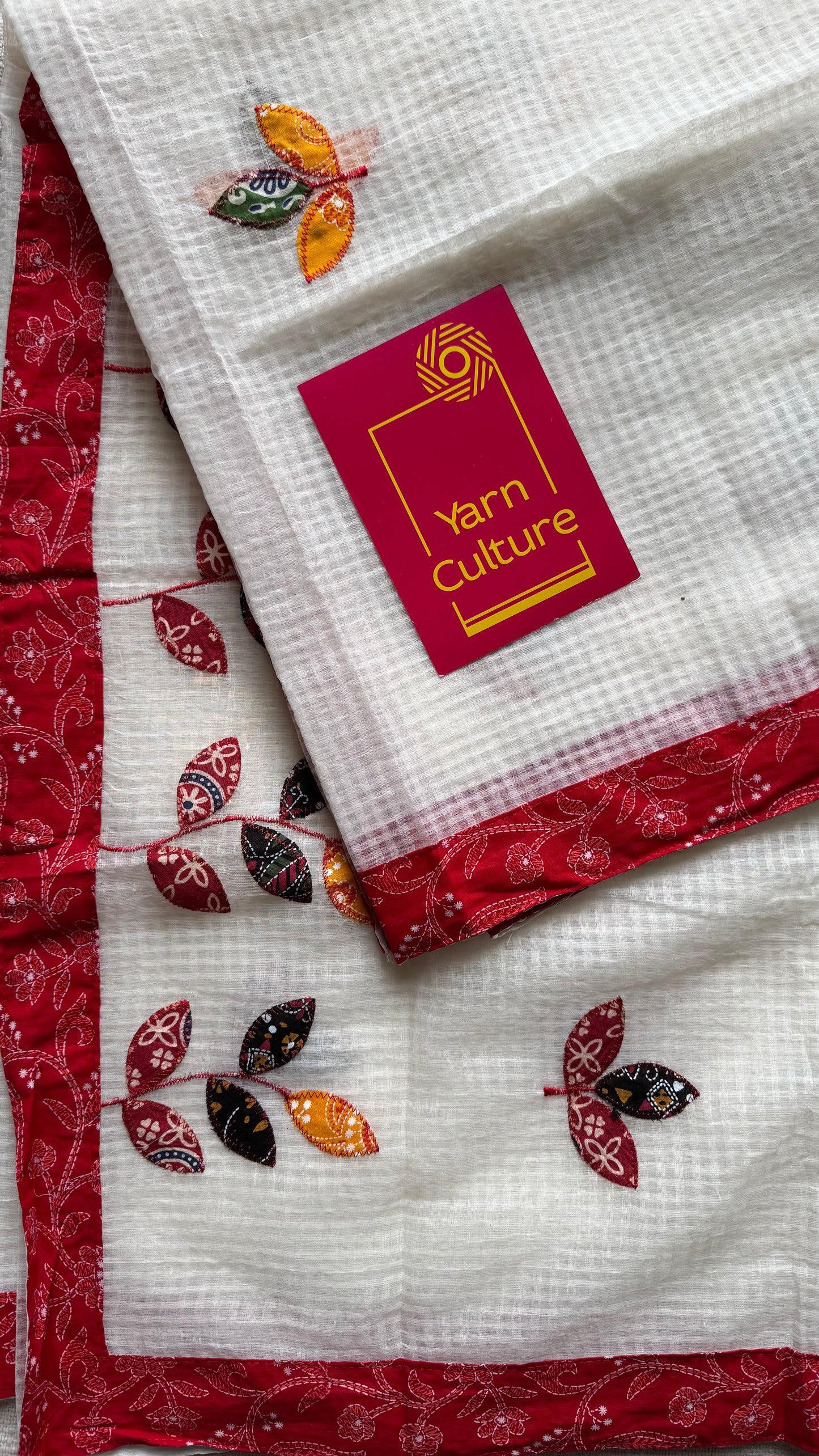 White kota with ajrakh cutwork and border - YCON25BCCW22