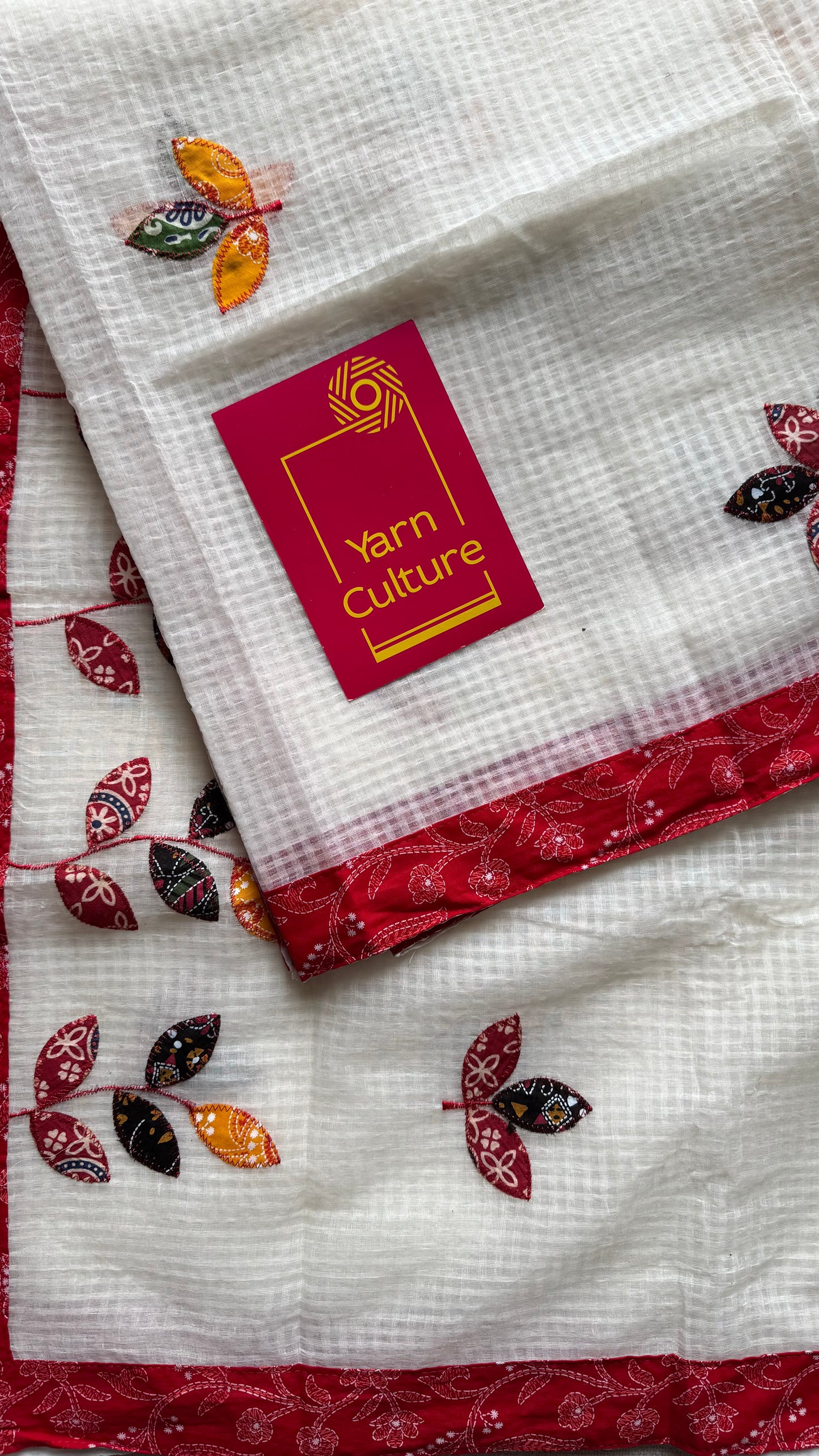 White kota with ajrakh cutwork and border - YCON25BCCW22