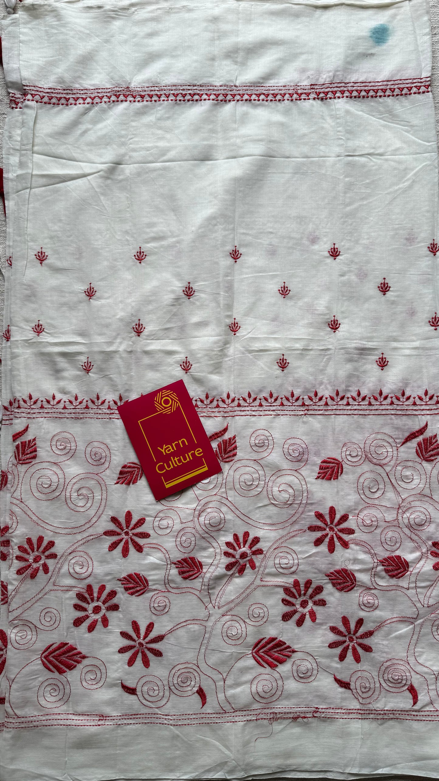 Ivory soft cotton with red kantha threadwork - YCON25BCKW23