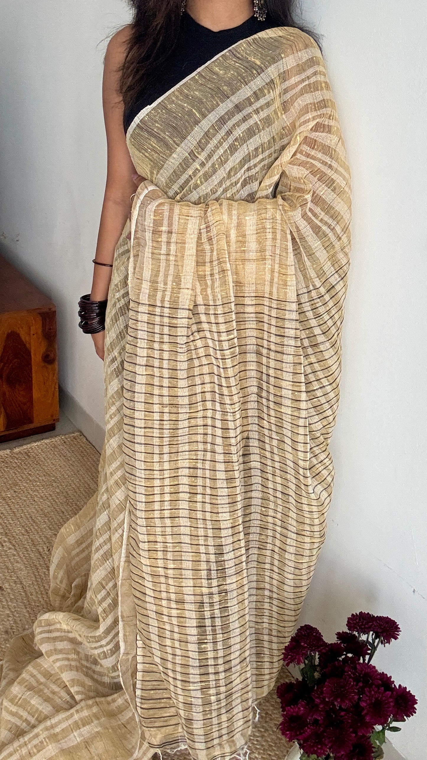Ivory and light brown - Ketia (tussar cotton blend) YCBCKJ03