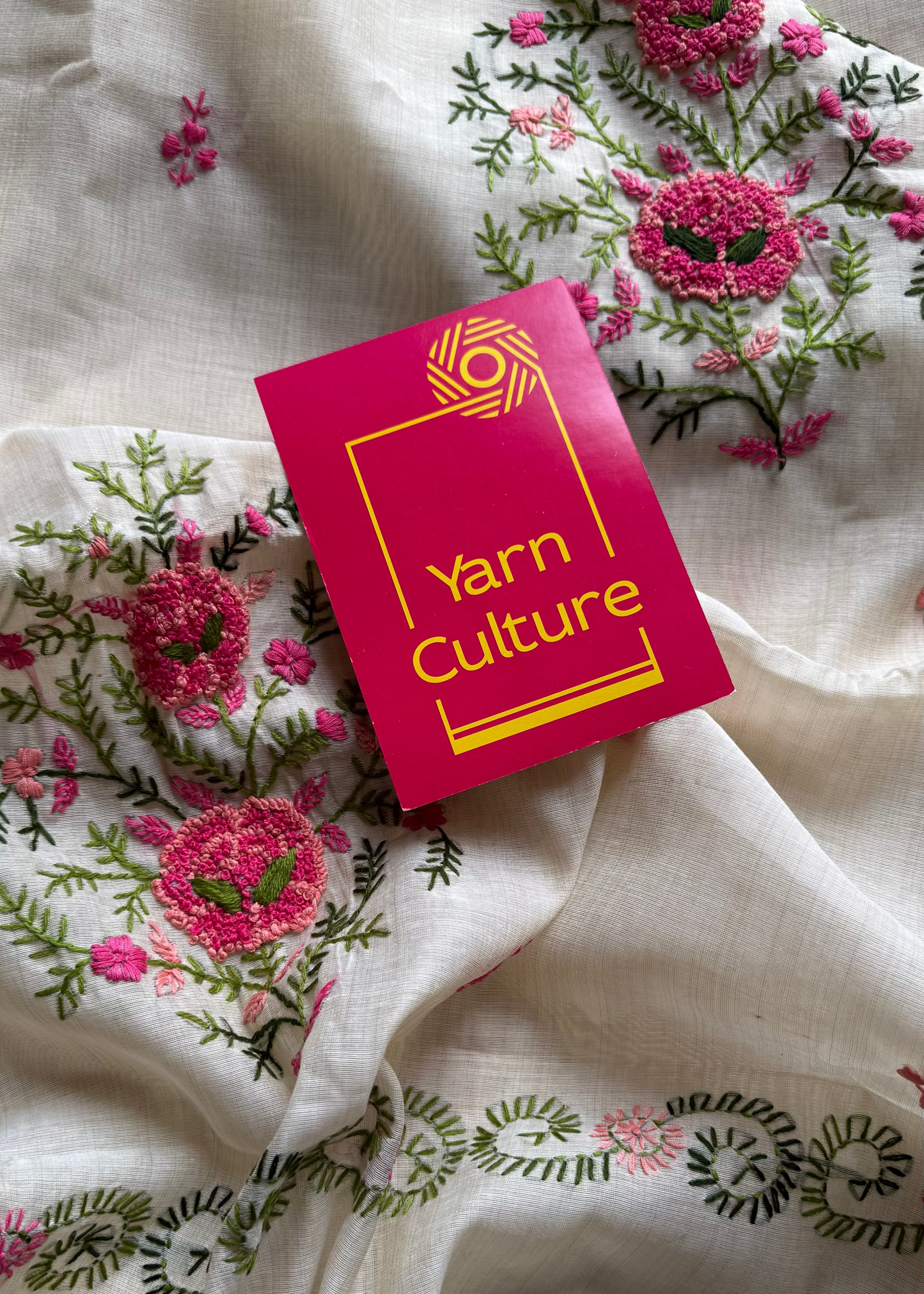 Ivory cotton silk with floral kantha threadwork - YCON25BCKW32