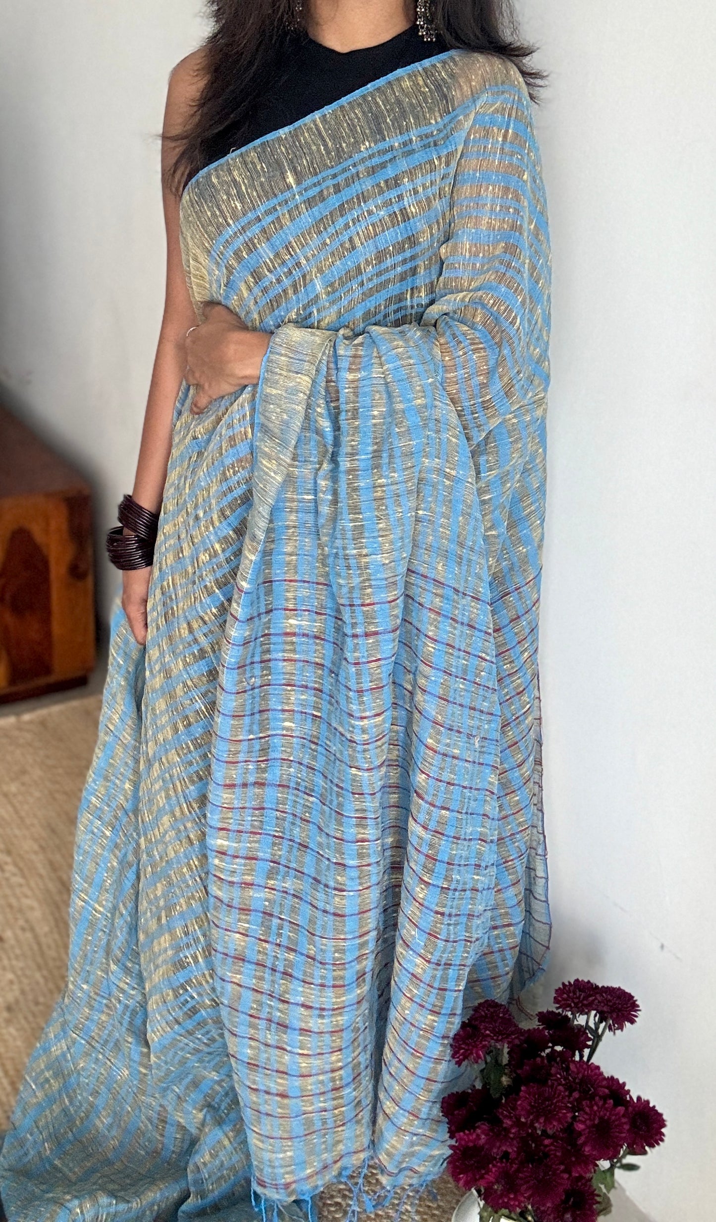 Blue and Cream - Ketia (tussar cotton blend) YCBCKJ05