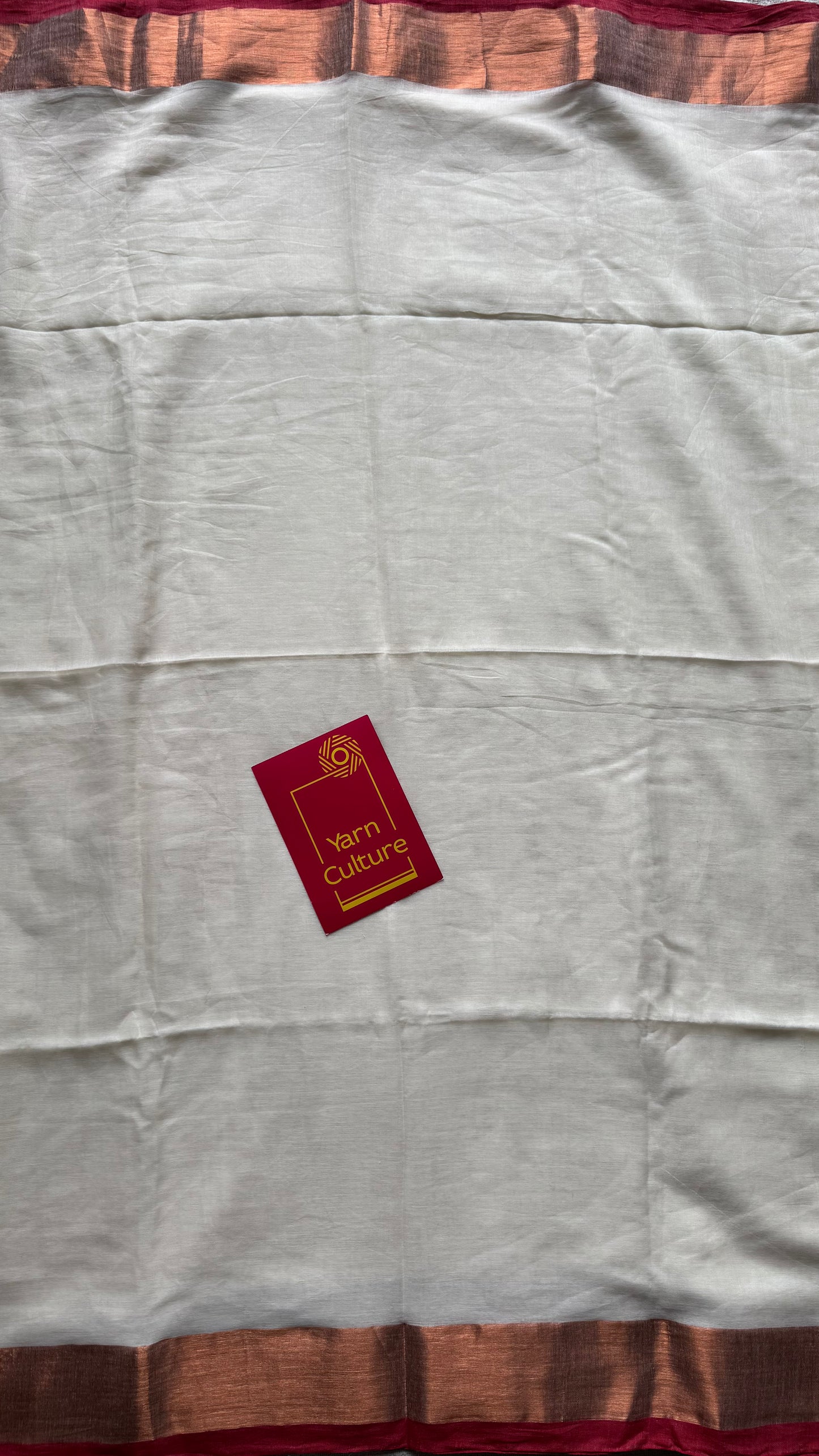 Ivory with dark red highlighted antique gold zari border, mul cotton - YCON25BCM27