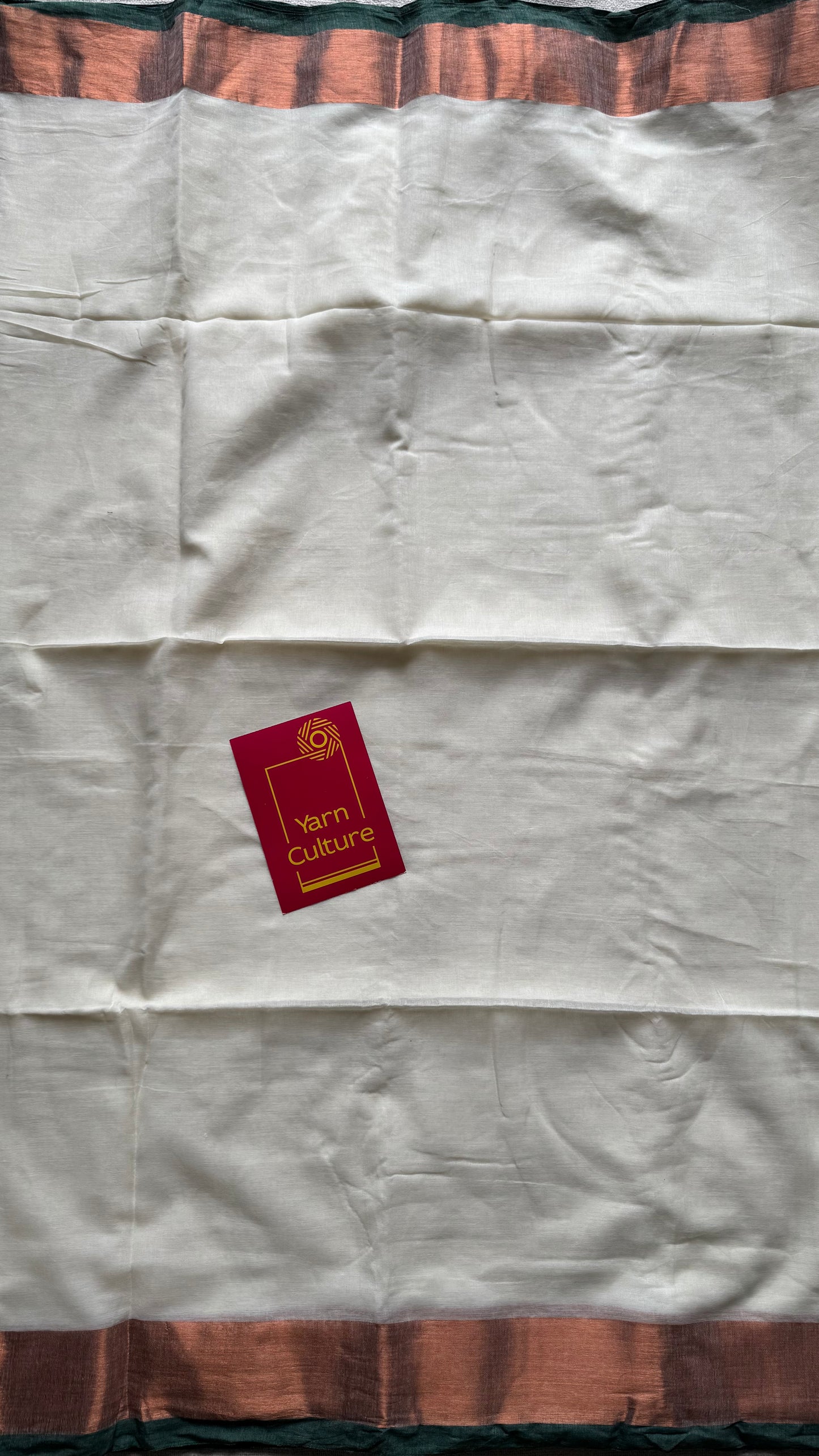 Ivory with green highlighted antique gold zari border, mul cotton - YCON25BCM26