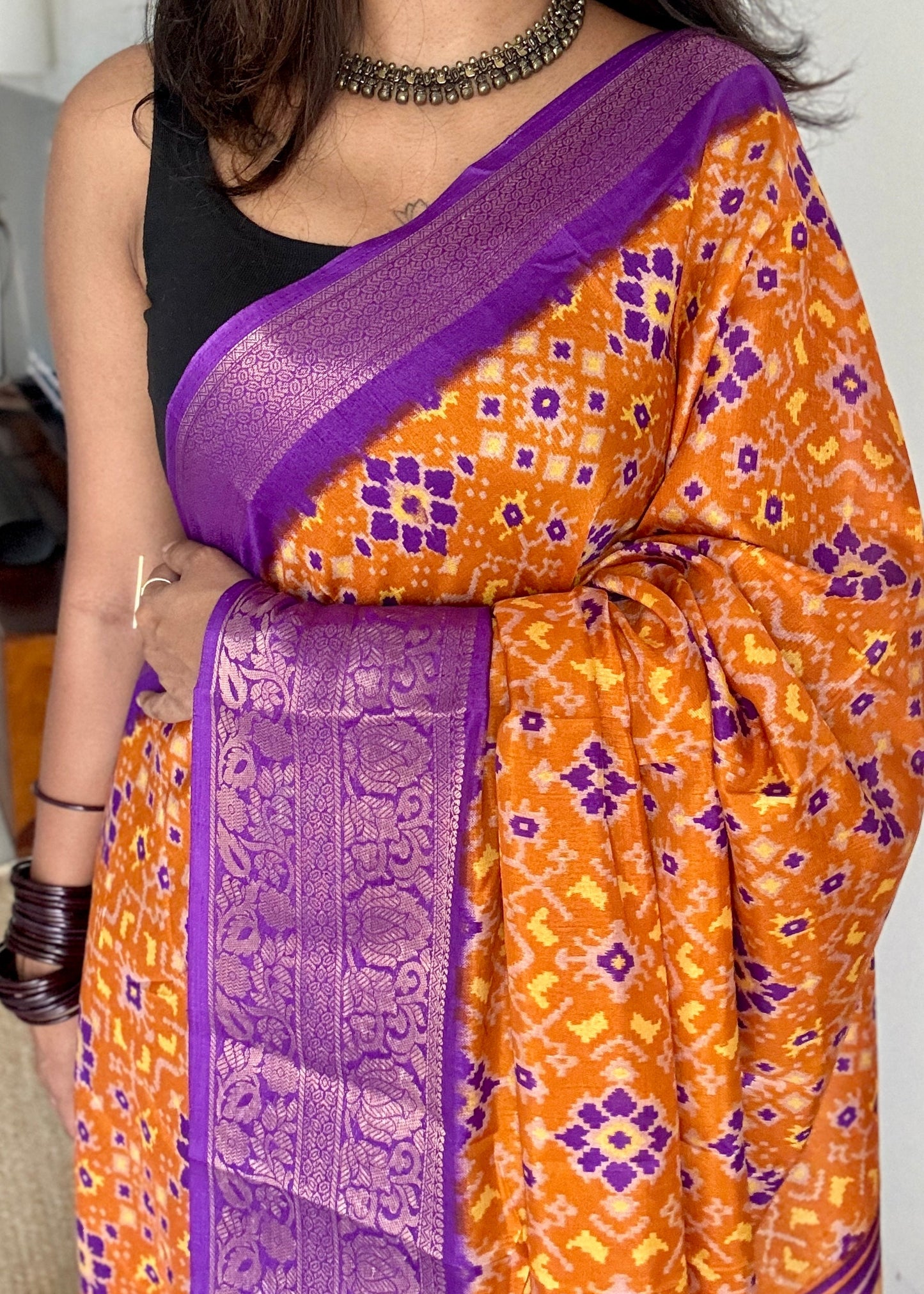 Orange purple dola semi silk with patola pattern YCWOTDDS02