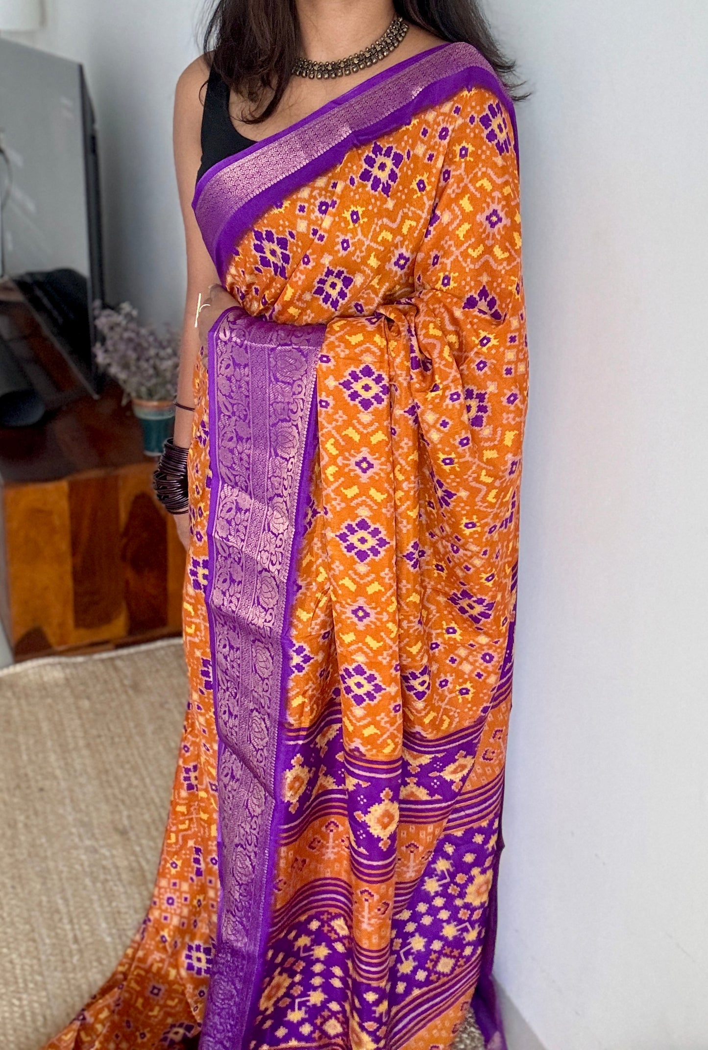 Orange purple dola semi silk with patola pattern YCWOTDDS02