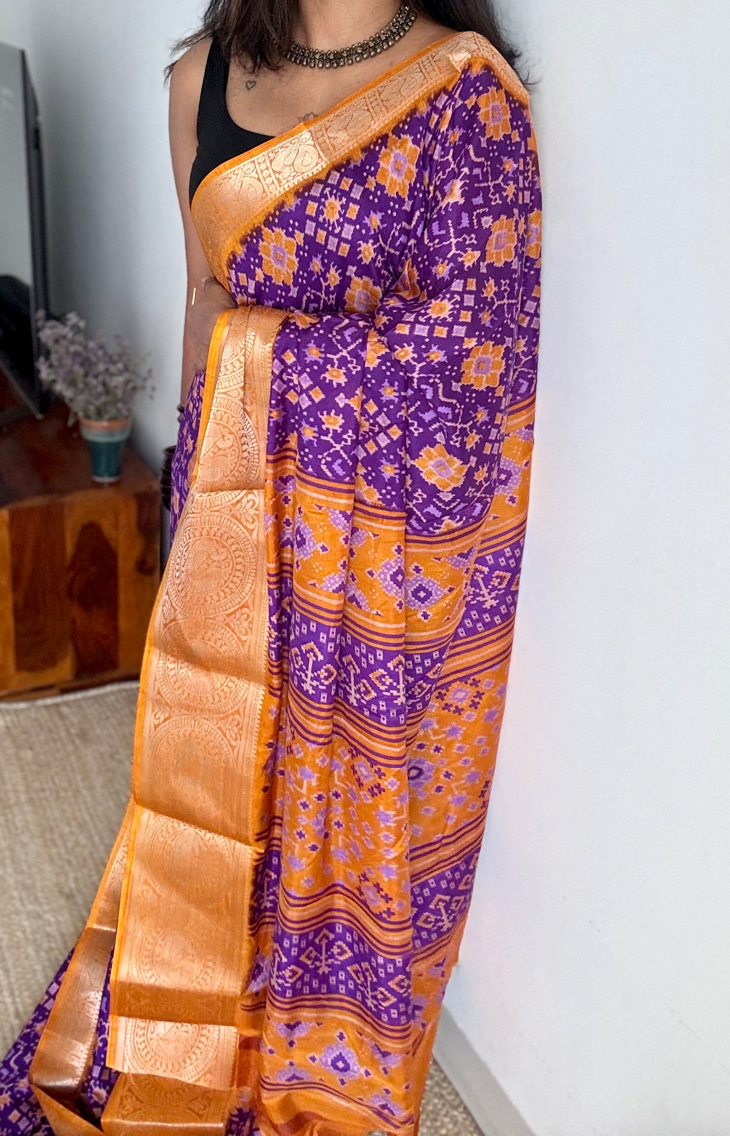 Purple orange dola semi silk with patola pattern YCWOTDDS03